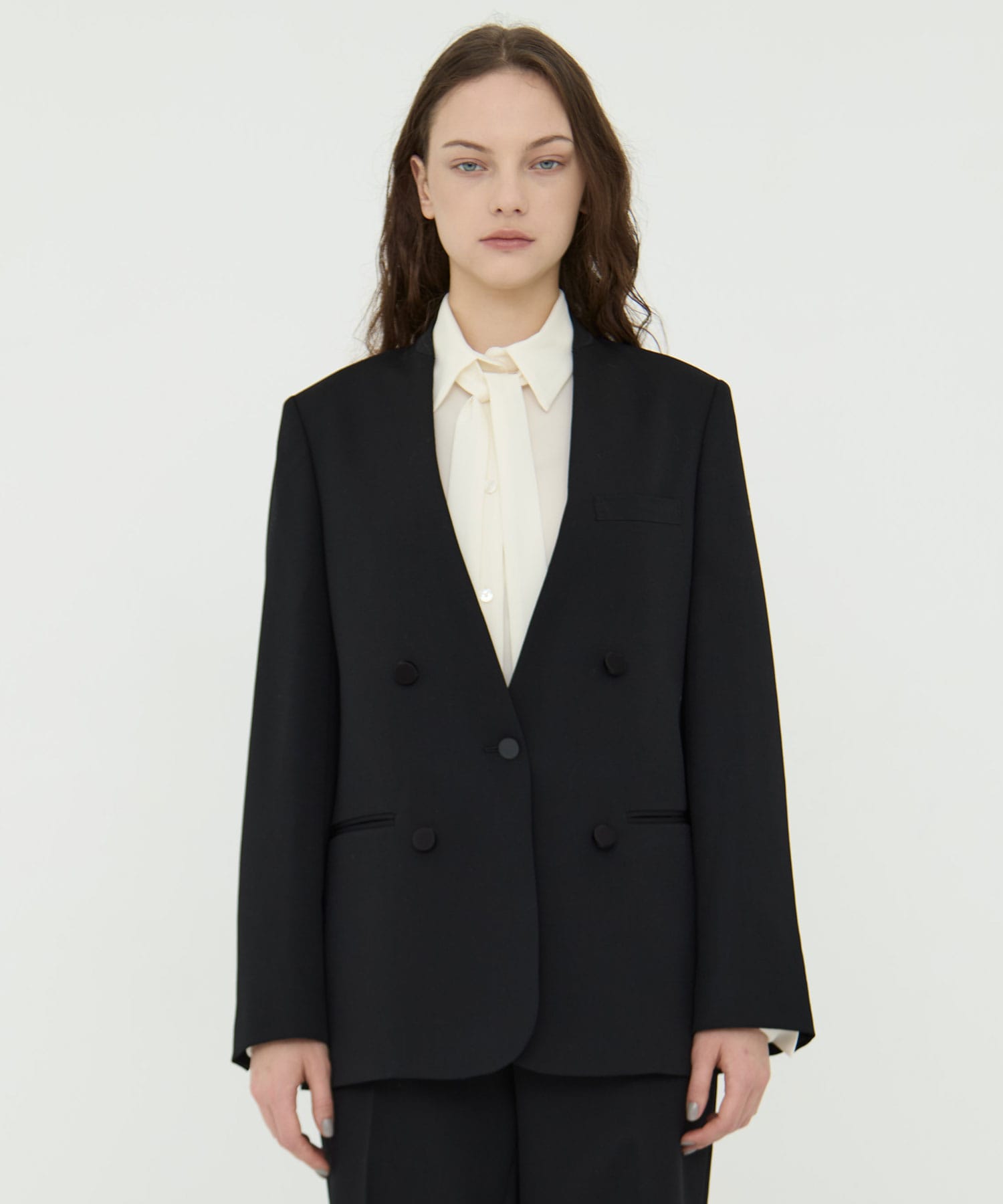 BLACK FORMAL NO COLLAR JACKET CINOH