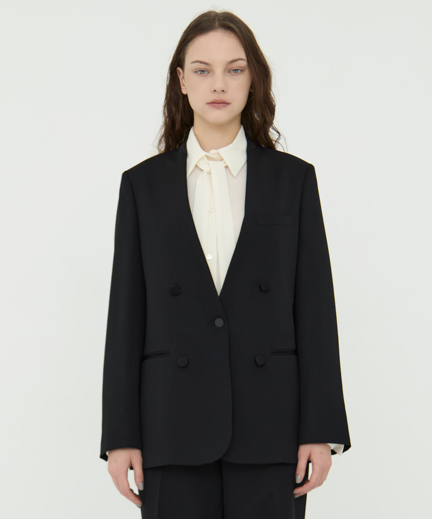 BLACK FORMAL NO COLLAR JACKET CINOH