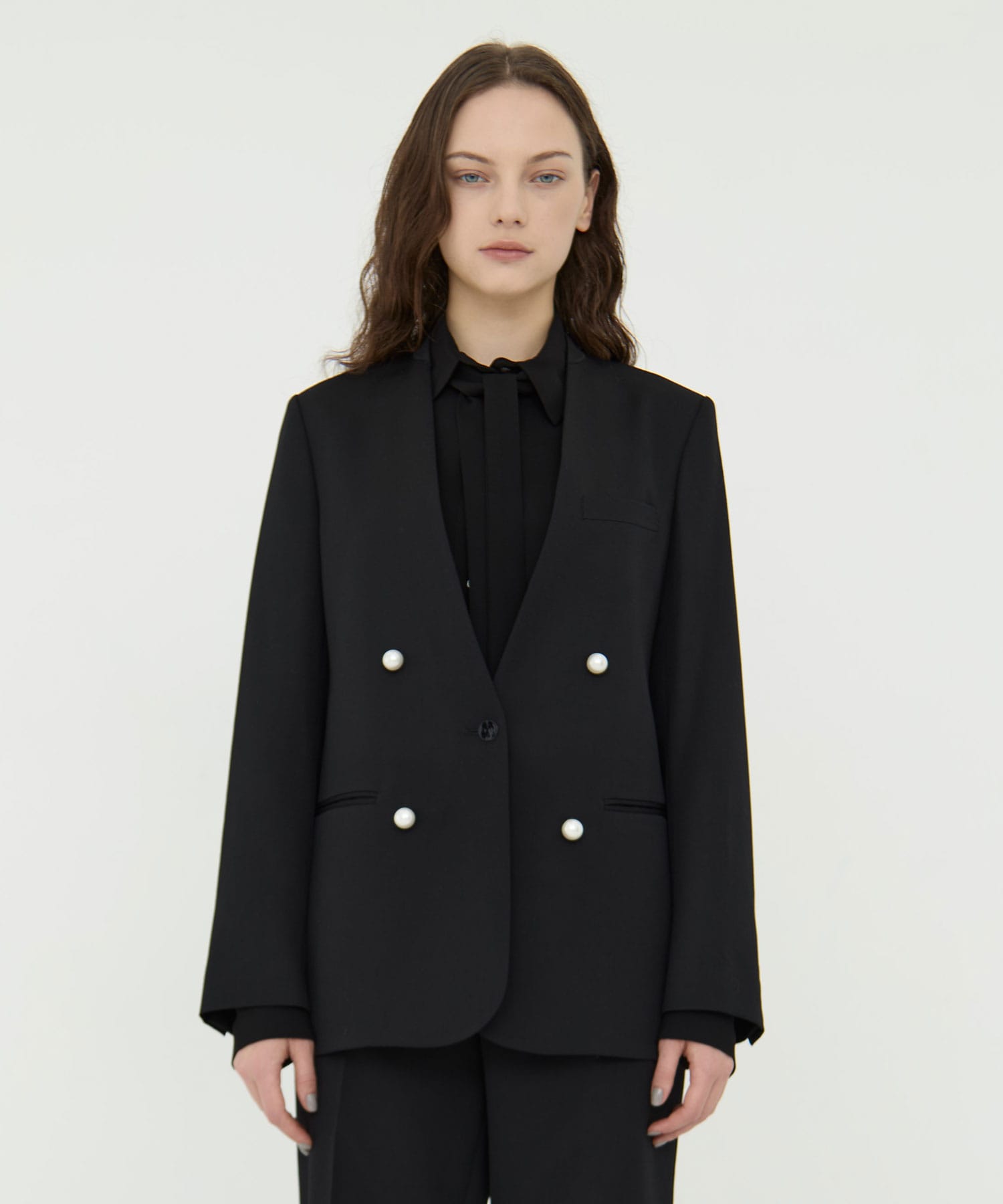 BLACK FORMAL NO COLLAR JACKET CINOH