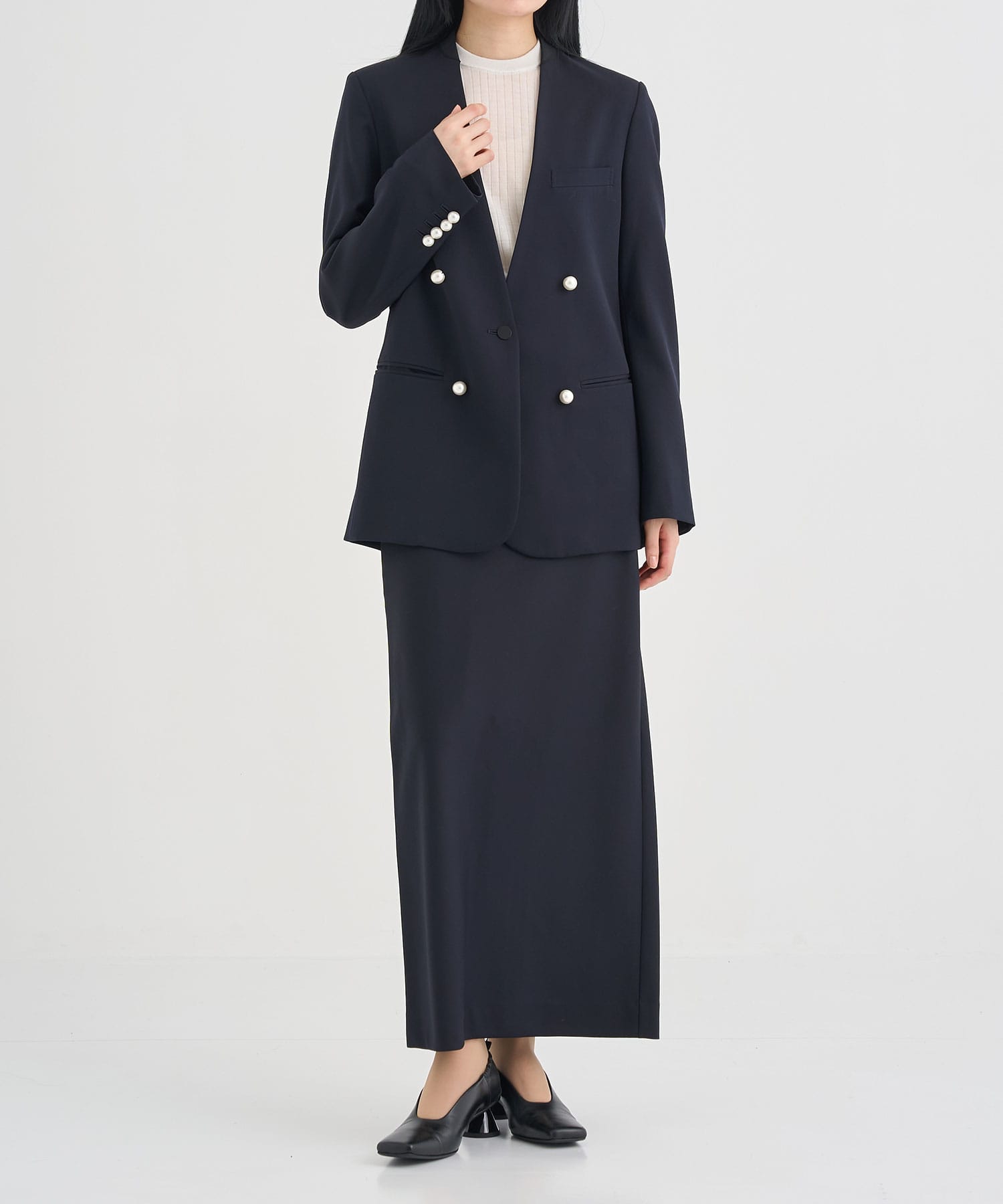 BLACK FORMAL NO COLLAR JACKET CINOH