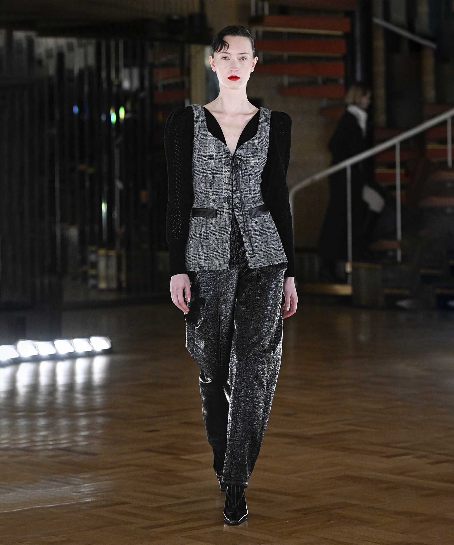 Glen check lace-up vest FETICO