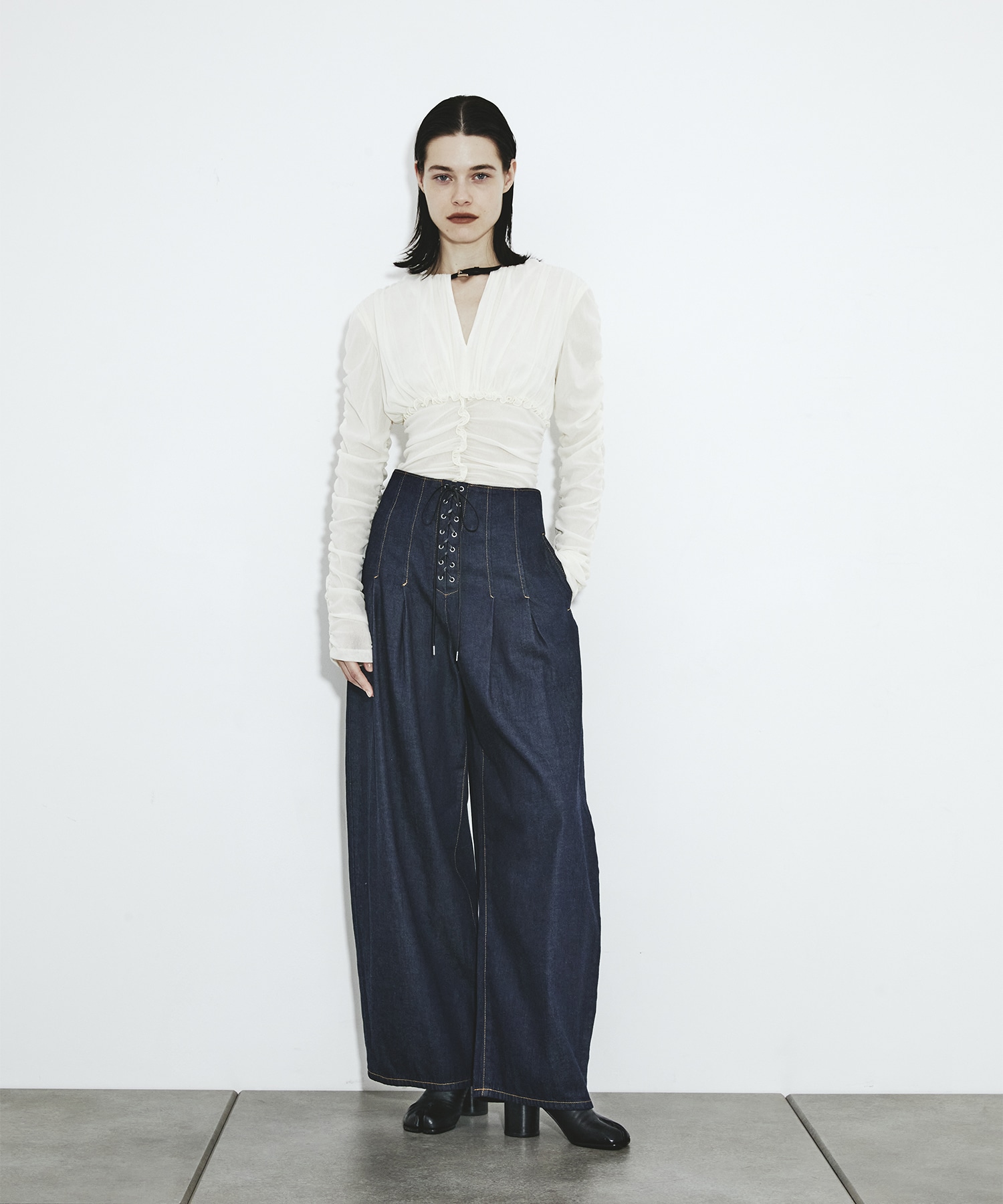 別注 Velvet tulle shirring bodysuit FETICO