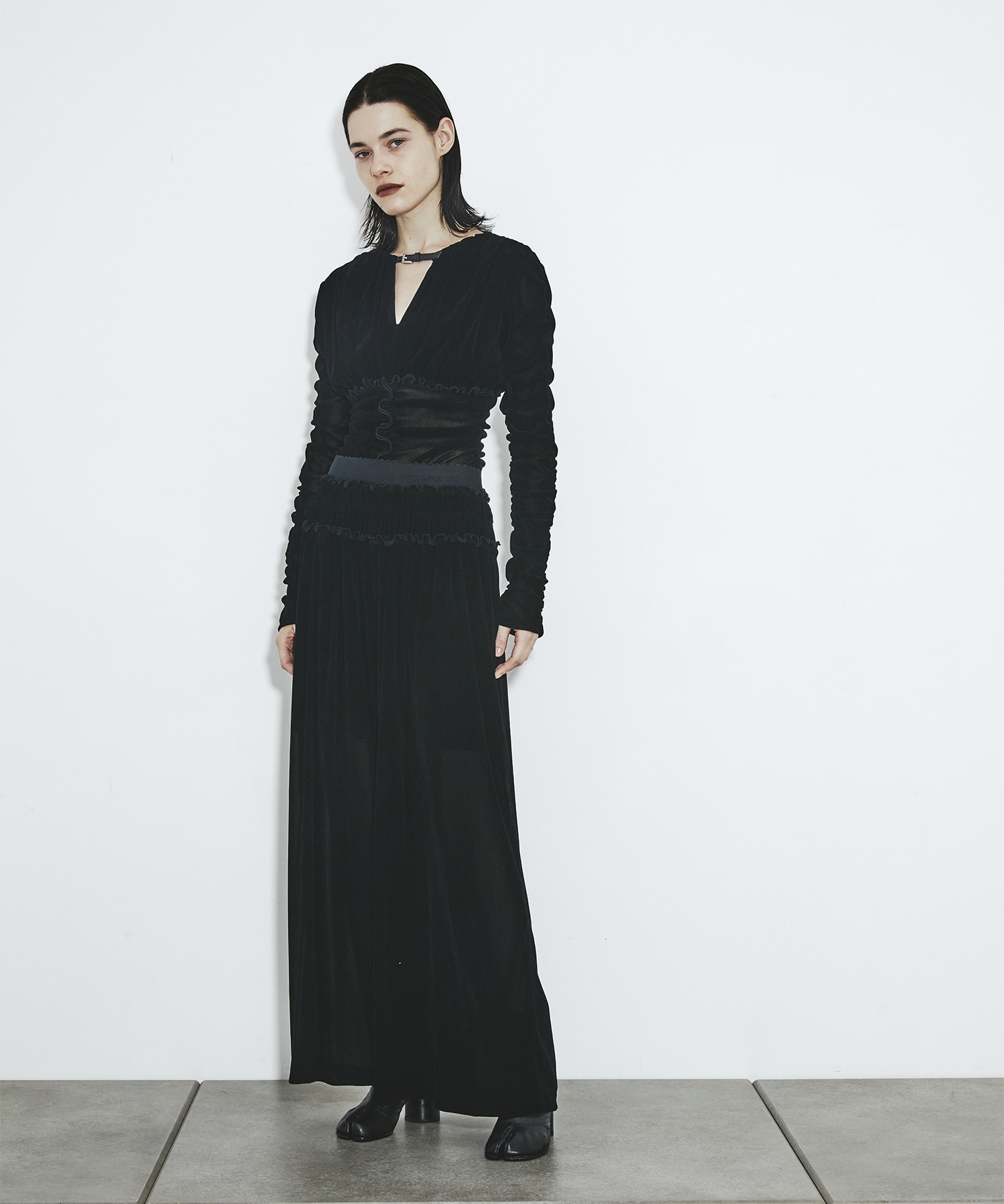 別注 Velvet tulle shirring bodysuit FETICO