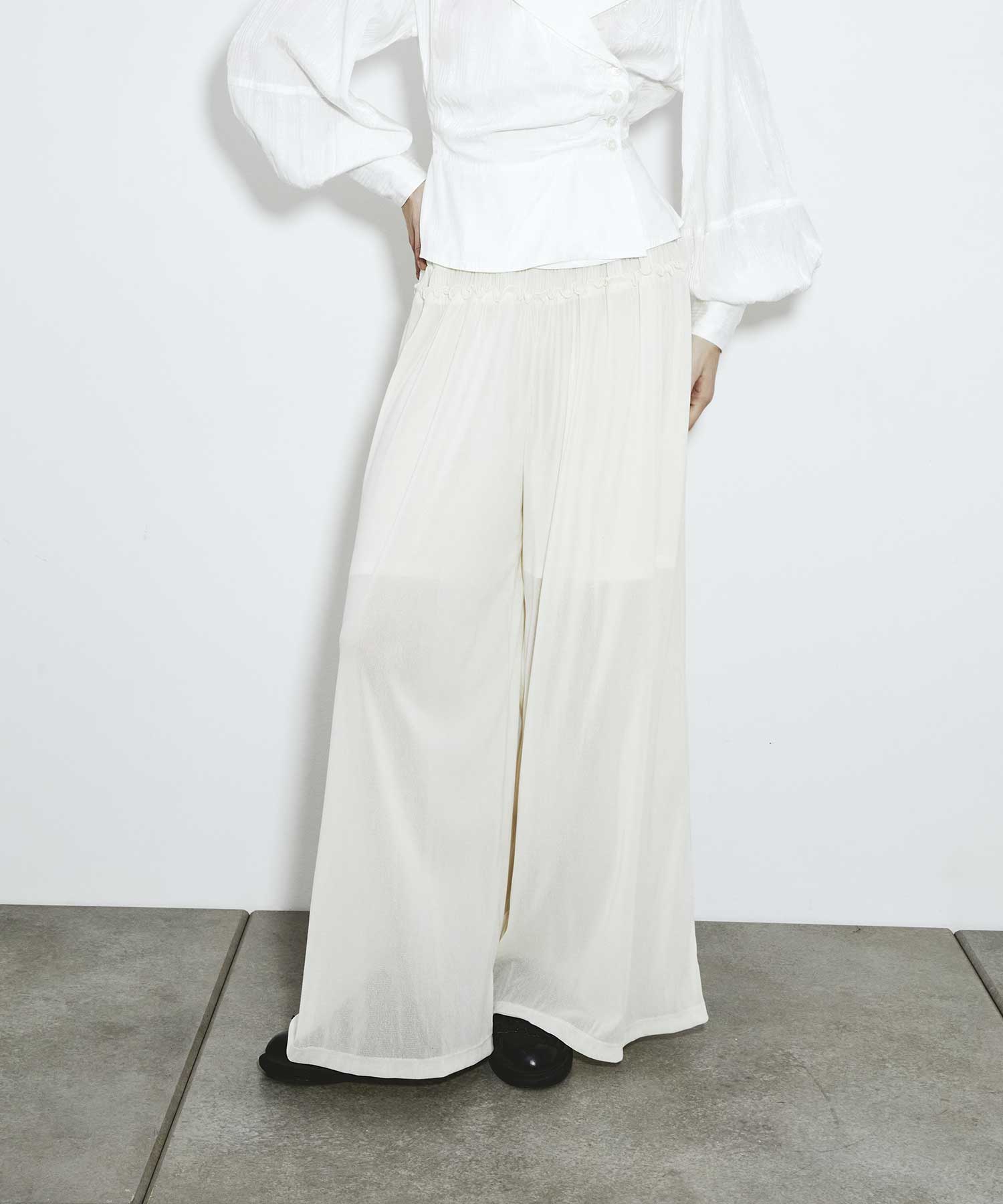 別注 Velvet tulle shirring wide pants FETICO