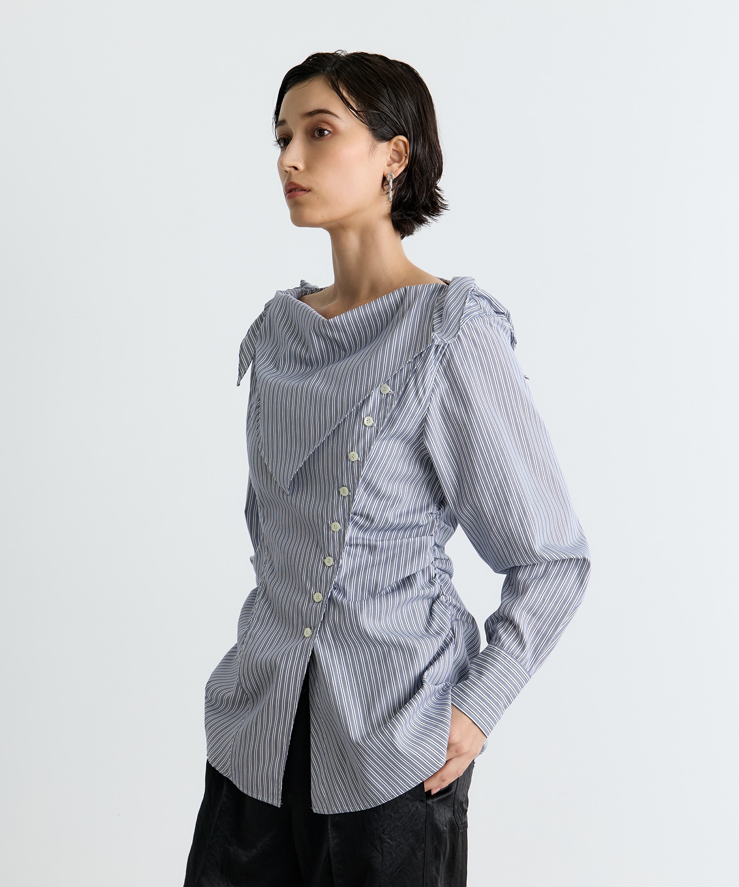 COTTON STRIPE SCARF COLLAR BLOUSE FETICO