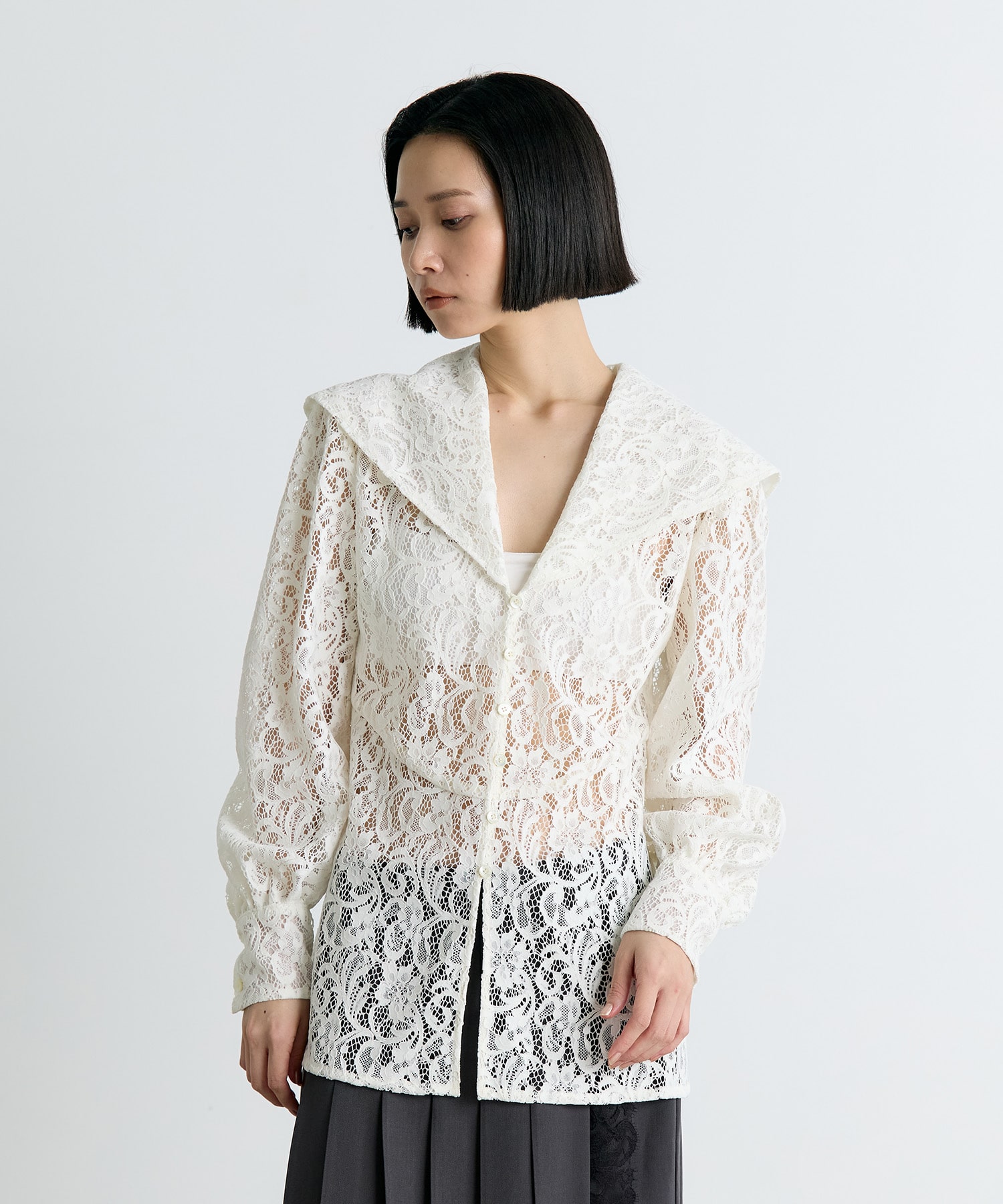 FLOCKED LACE SAILOR COLLAR BLOUSE FETICO