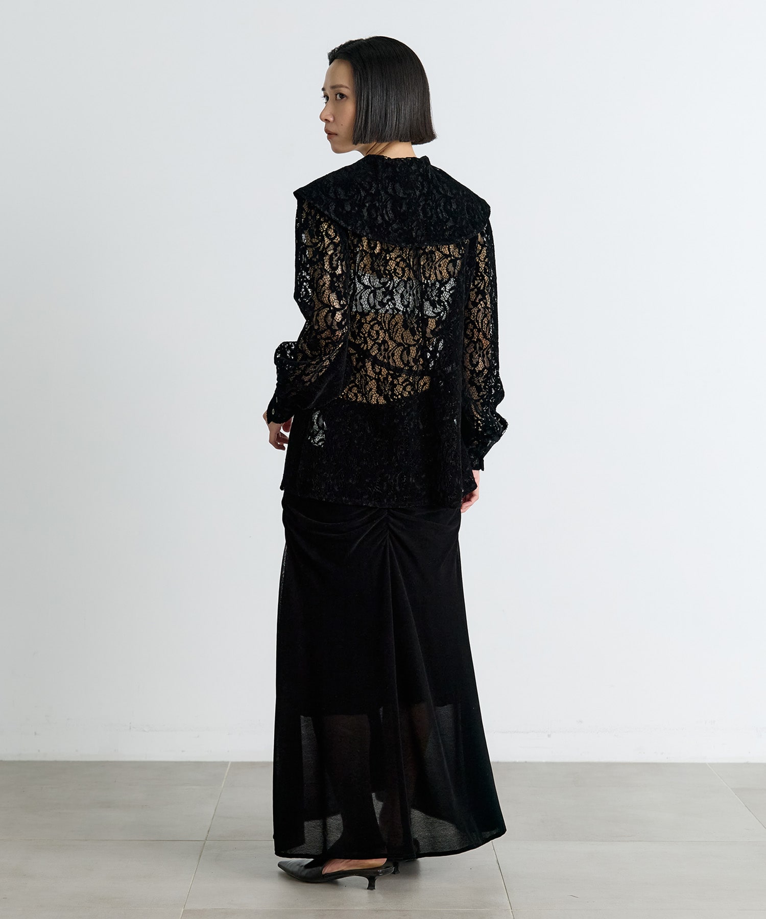 FLOCKED LACE SAILOR COLLAR BLOUSE FETICO