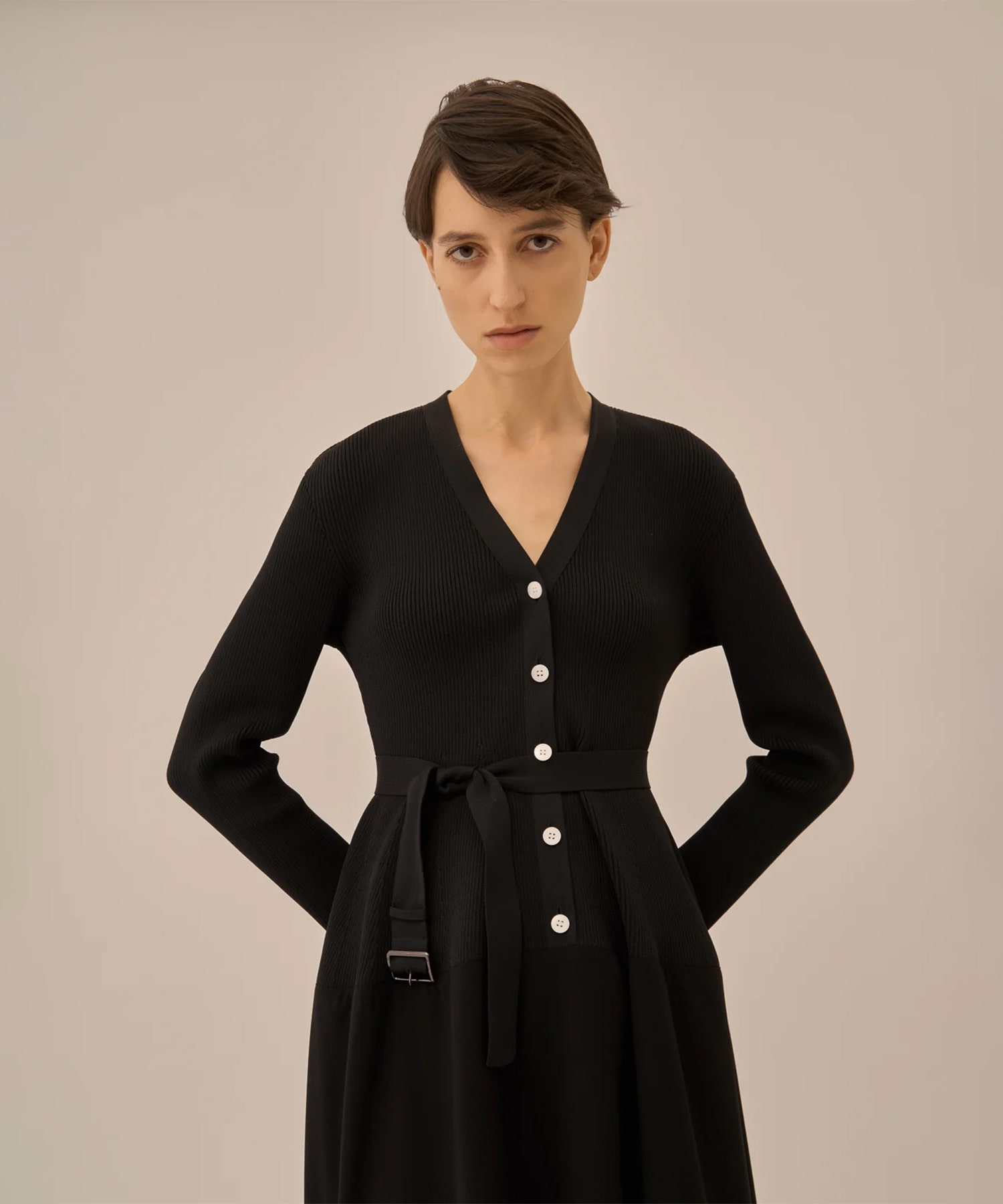 Jessica combi tex knit dress BK AKIRANAKA