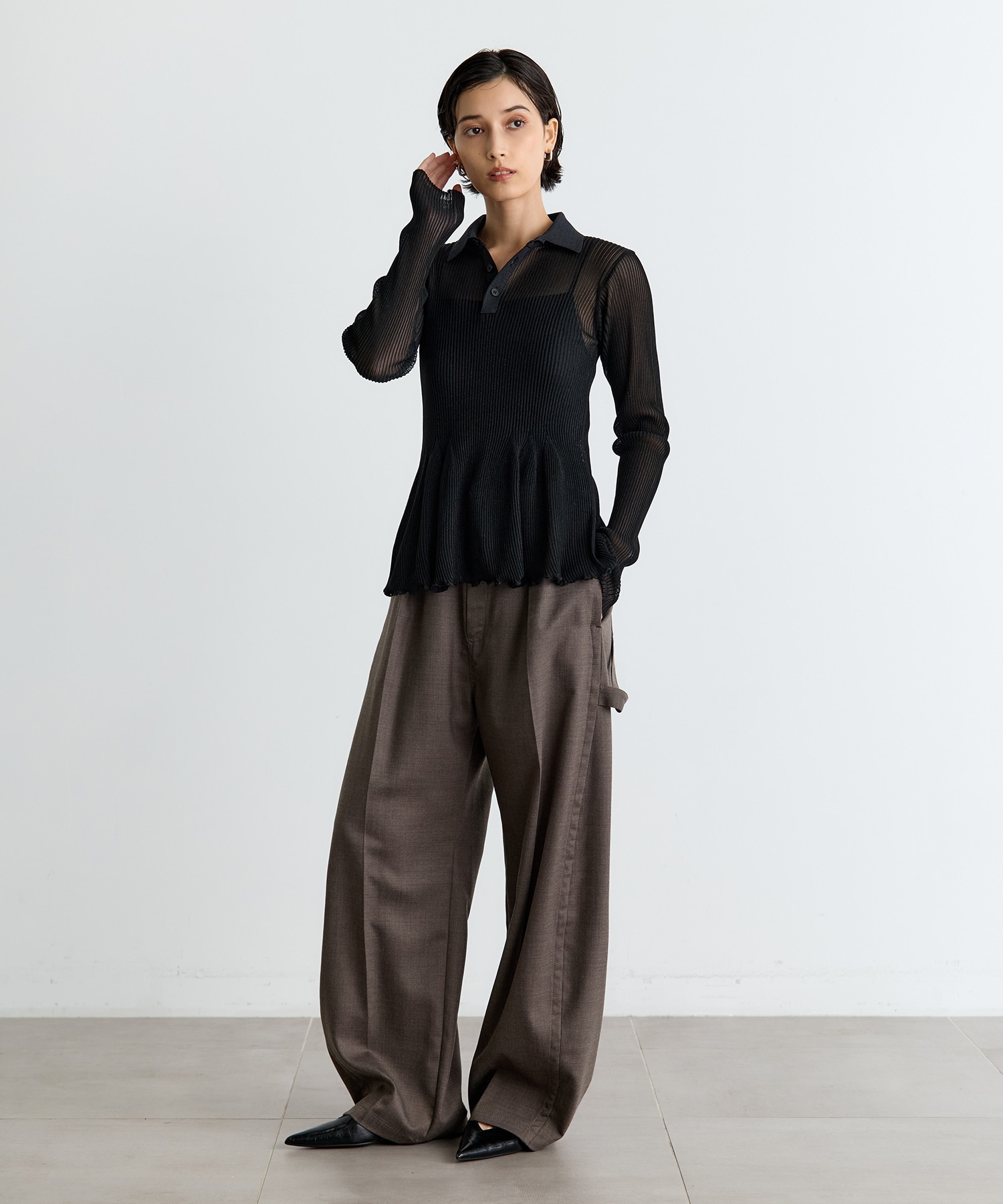 HYPHA LUCENT GLITTER LONG SLEEVE POLO SHIRT CFCL