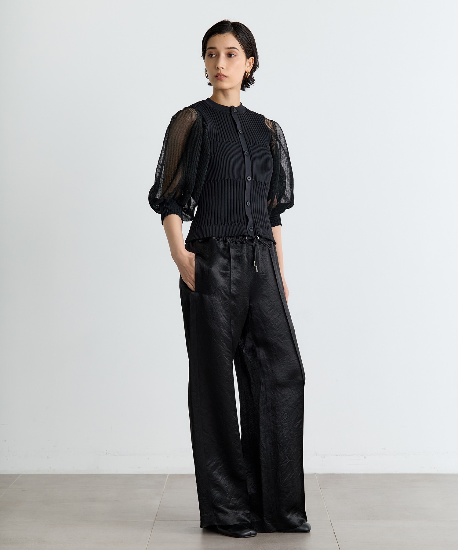 FLUTED LUCENT PUFF SLEEVE CARDIGAN CFCL