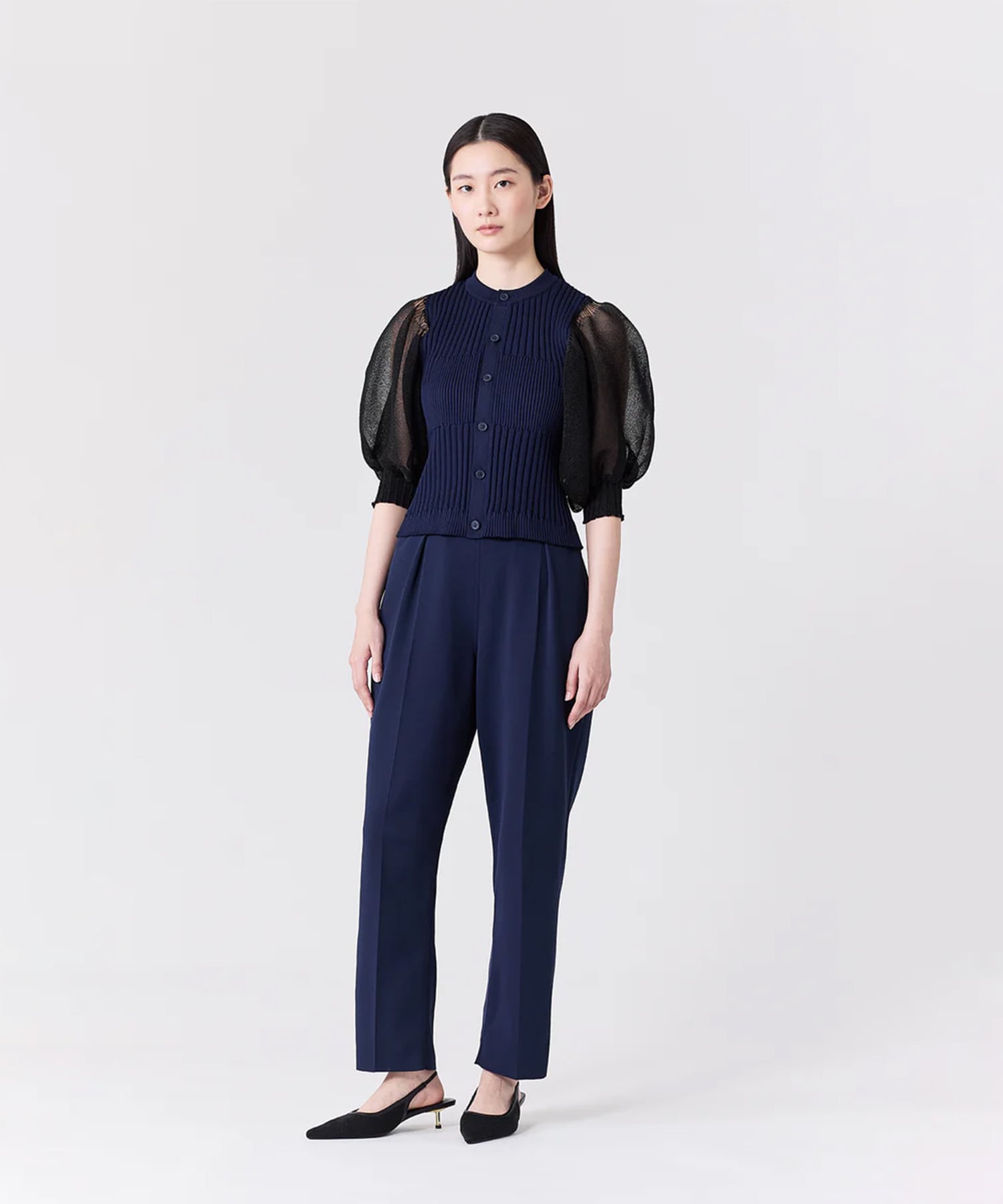FLUTED LUCENT PUFF SLEEVE CARDIGAN CFCL