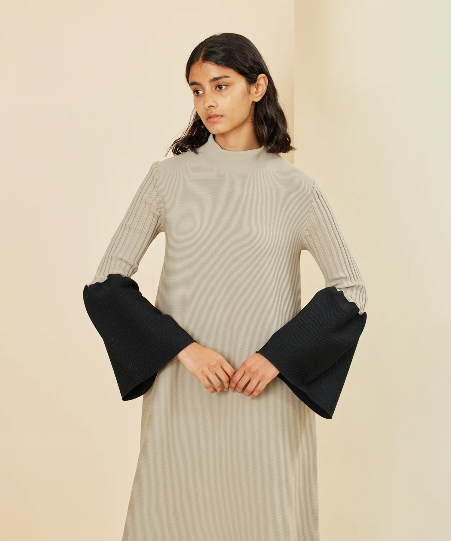 POTTERY SWELL GLITTER LONG BELL SLEEVE FLARE MINI DRESS CFCL