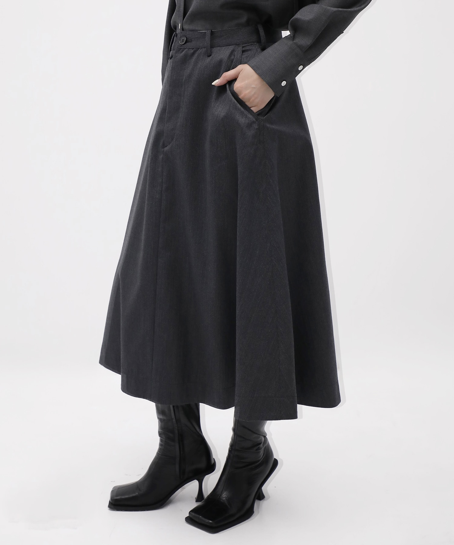 DRESS FLARE SK HERRINGBONE MADISONBLUE