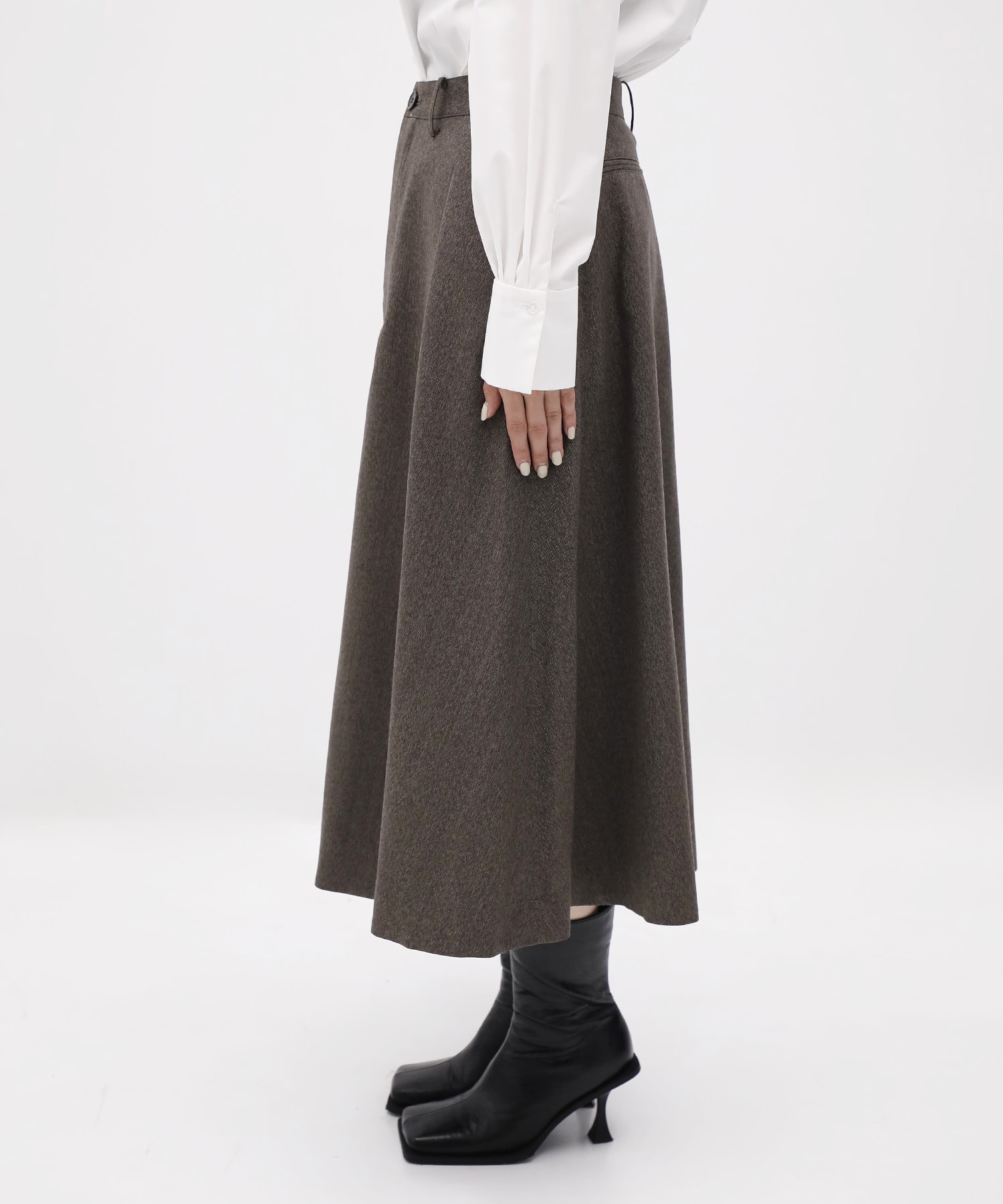 DRESS FLARE SK HERRINGBONE MADISONBLUE