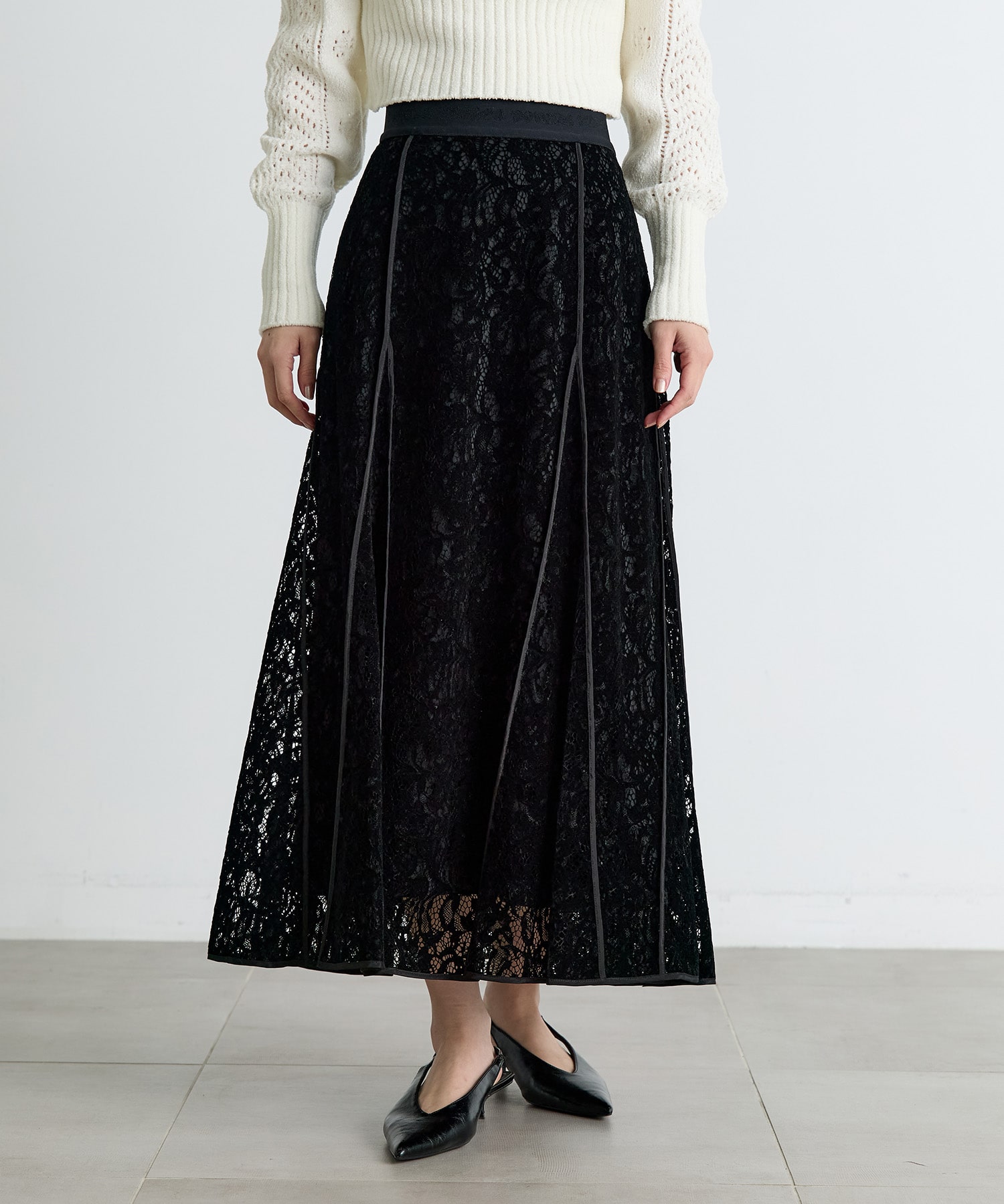 FLOCKED LACE FLARED SKIRT FETICO