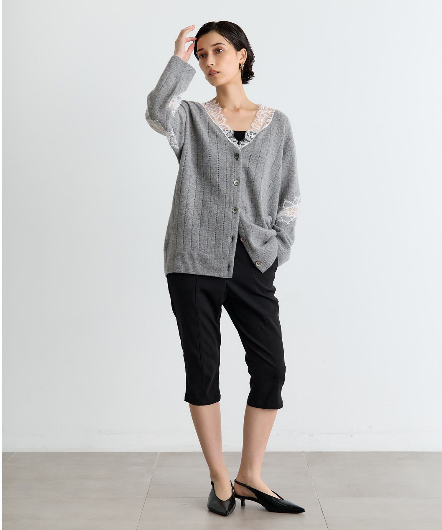 OVERSIZED HAIRY LACE PANELED KNIT CARDIGAN FETICO