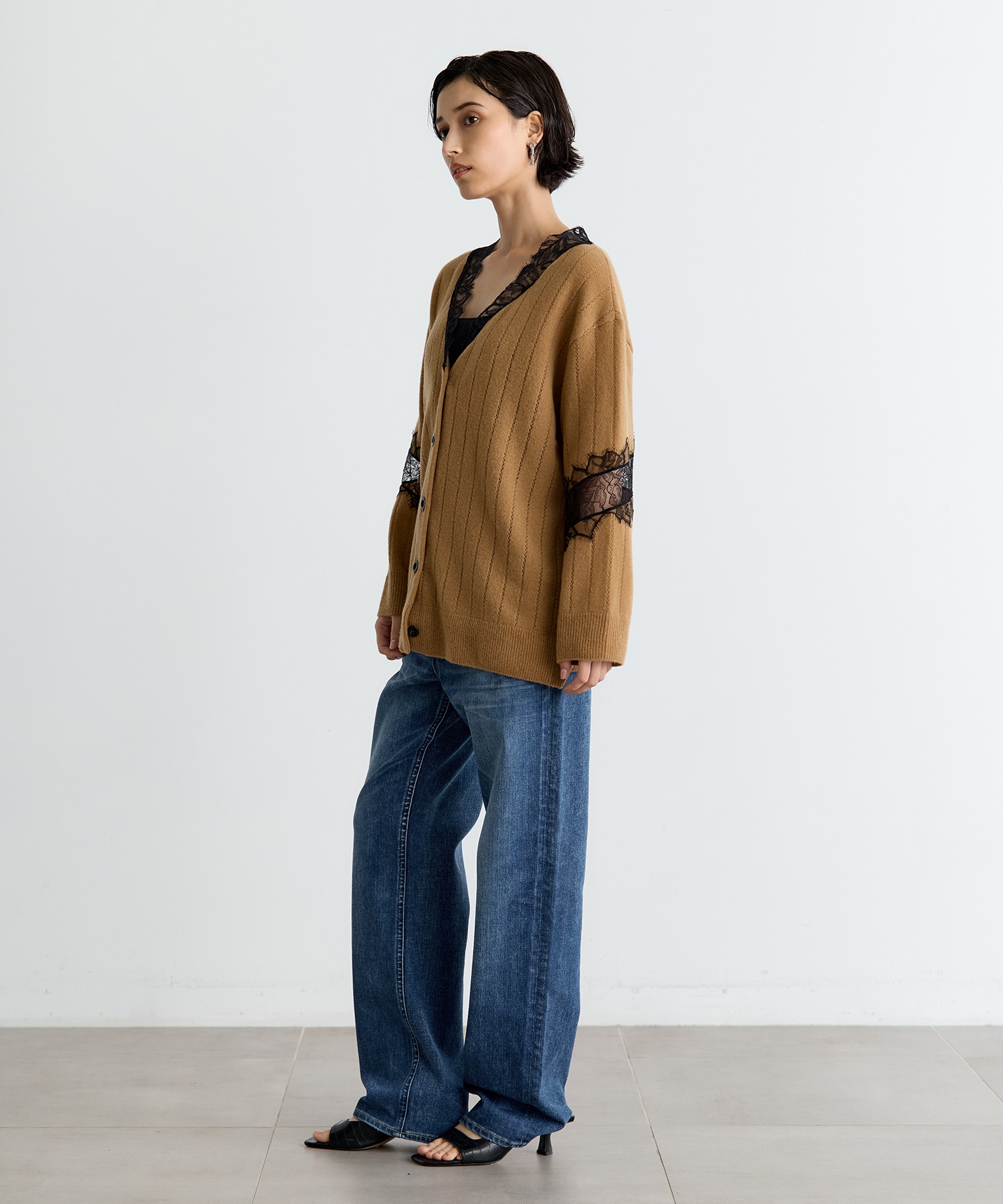 OVERSIZED HAIRY LACE PANELED KNIT CARDIGAN FETICO