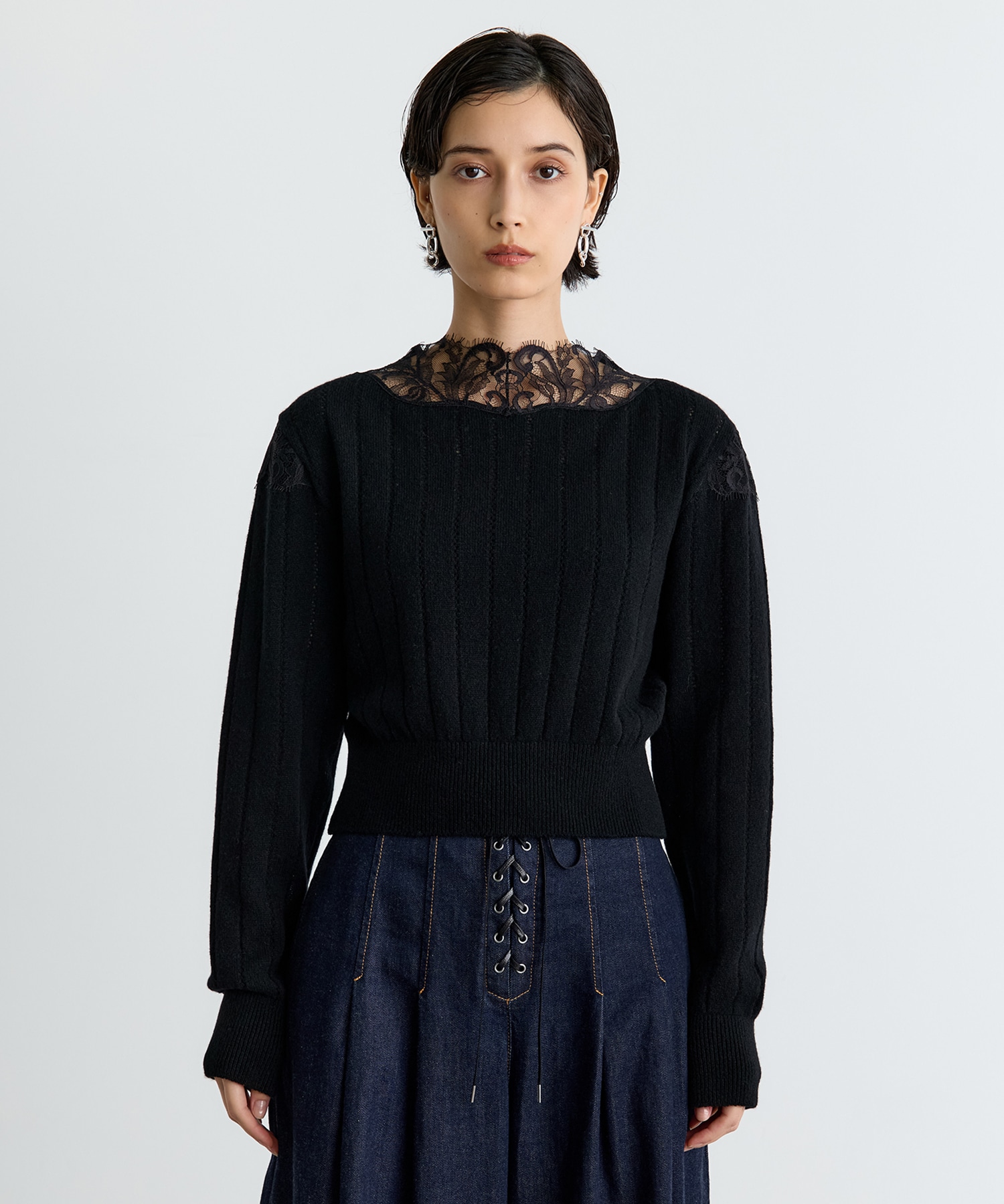HAIRY LACE PANELED CROPPED PULLOVER FETICO