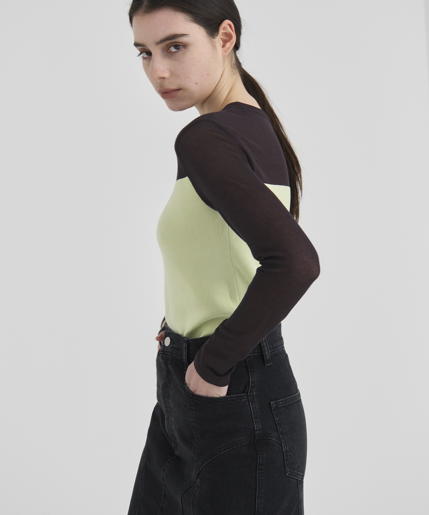 Sheer line Knit Tops RITAN