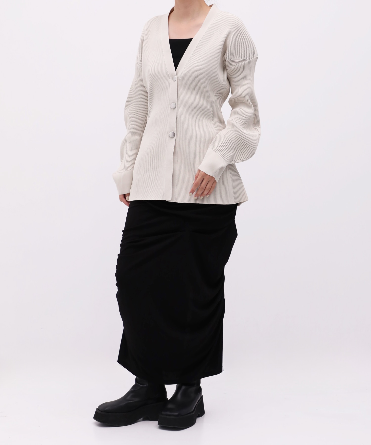 Arch Sleeve Rib Knit Cardigan RITAN