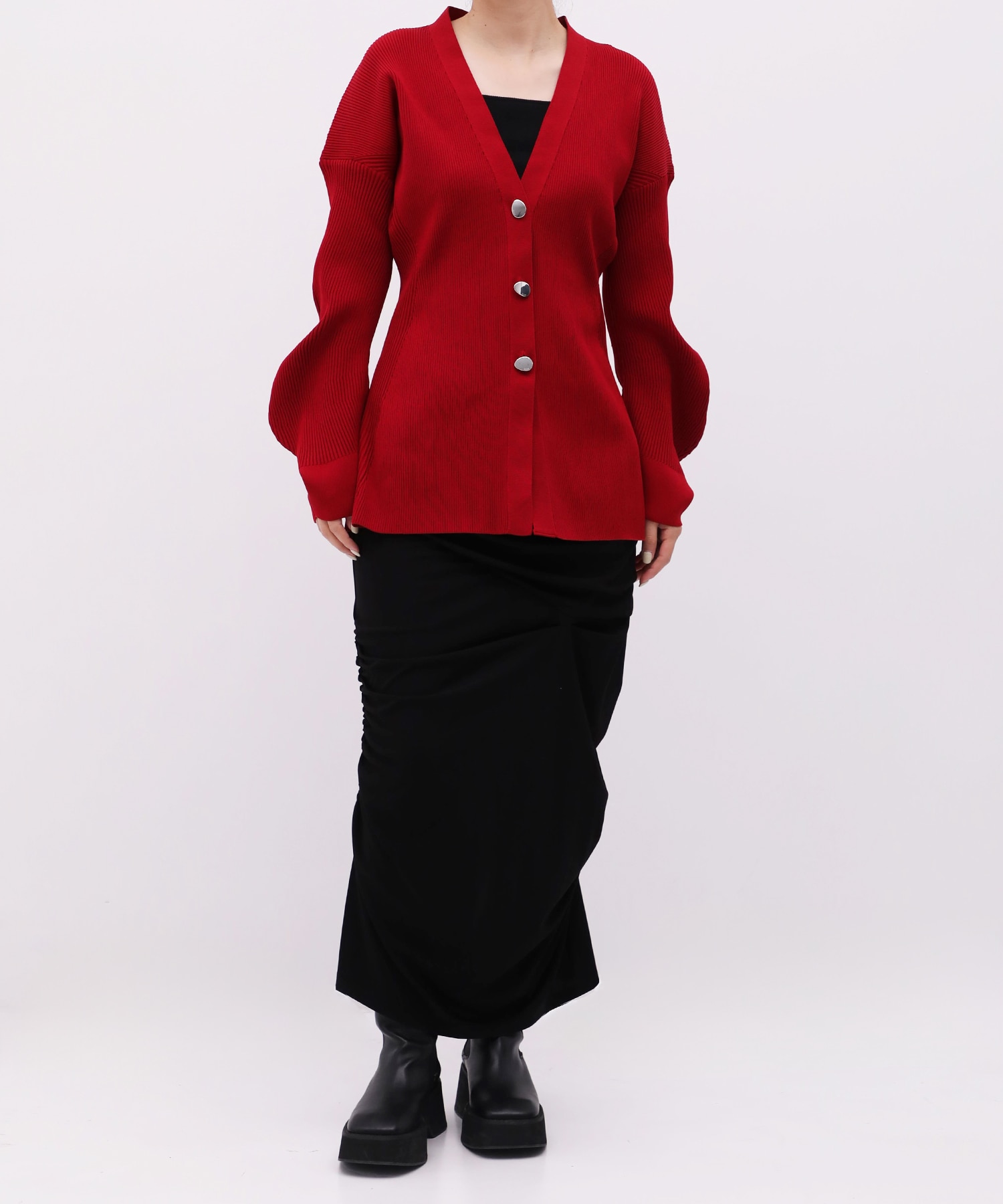 Arch Sleeve Rib Knit Cardigan RITAN