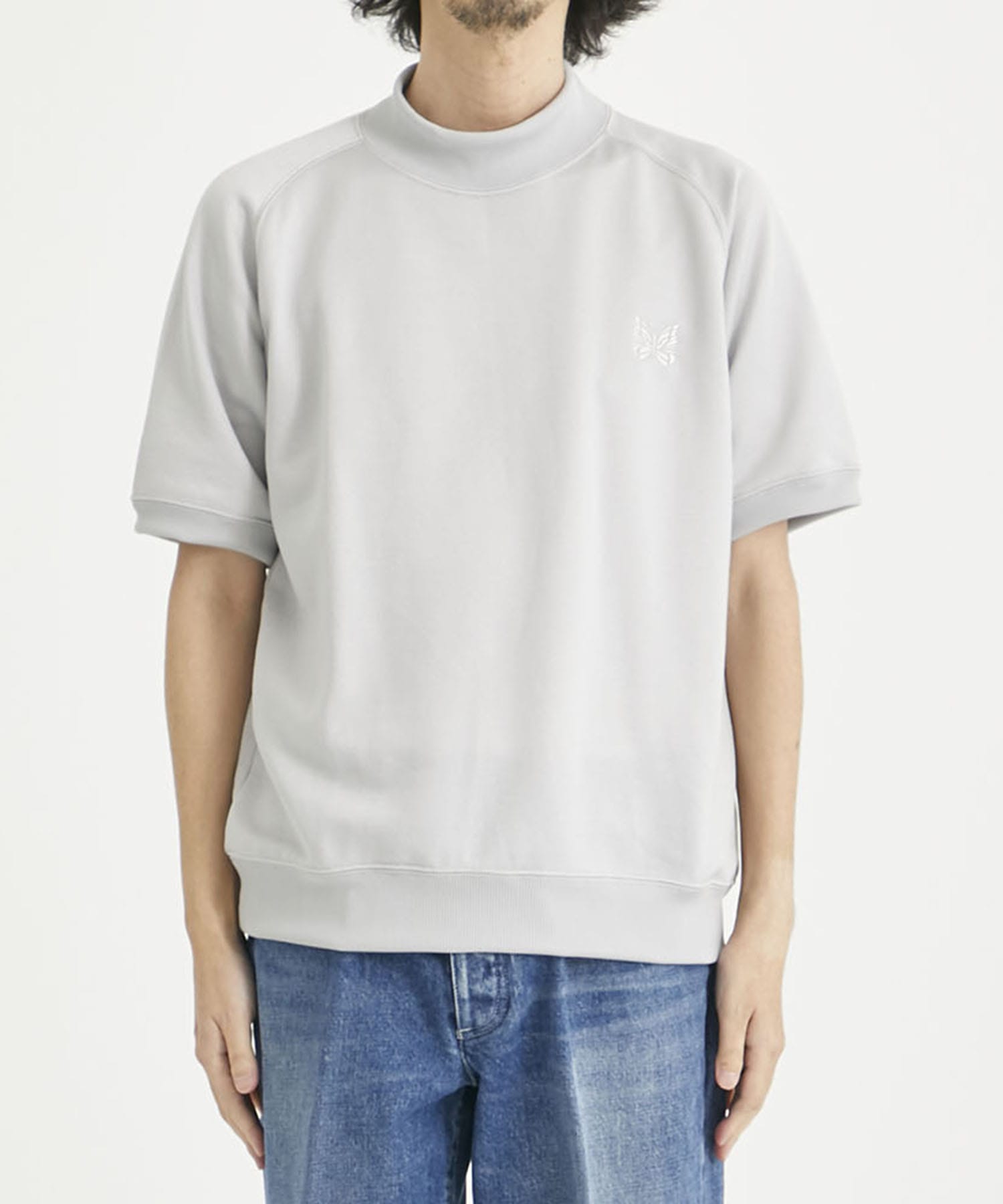 S/S Mock Neck Tee - C/PE Bright Jersey(XS WHITE): NEEDLES: MEN