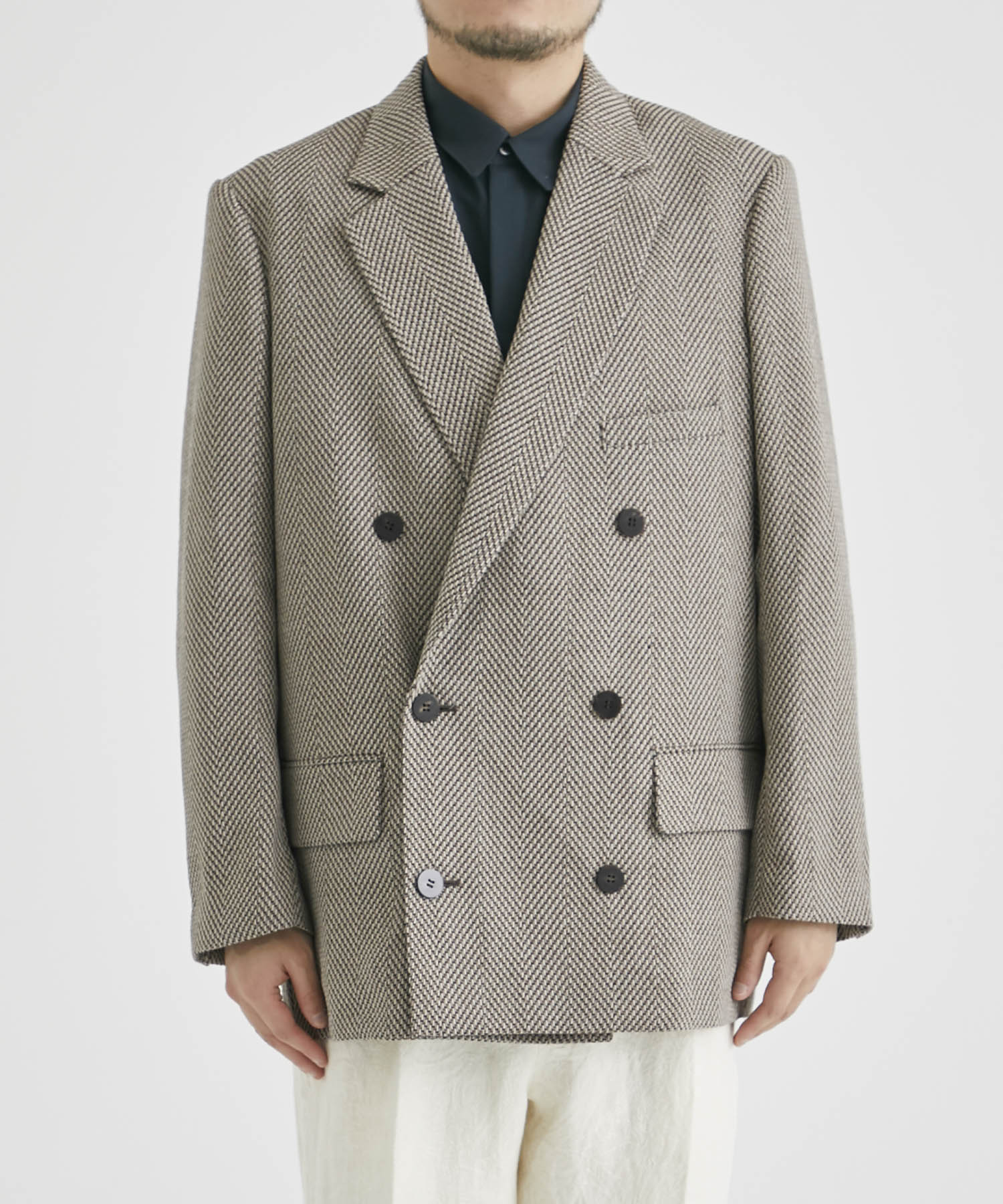 DROPPED SHOULDER DOUBLE BREASTED JACKET WITH NOTCHED COLLAR OVERCOAT
