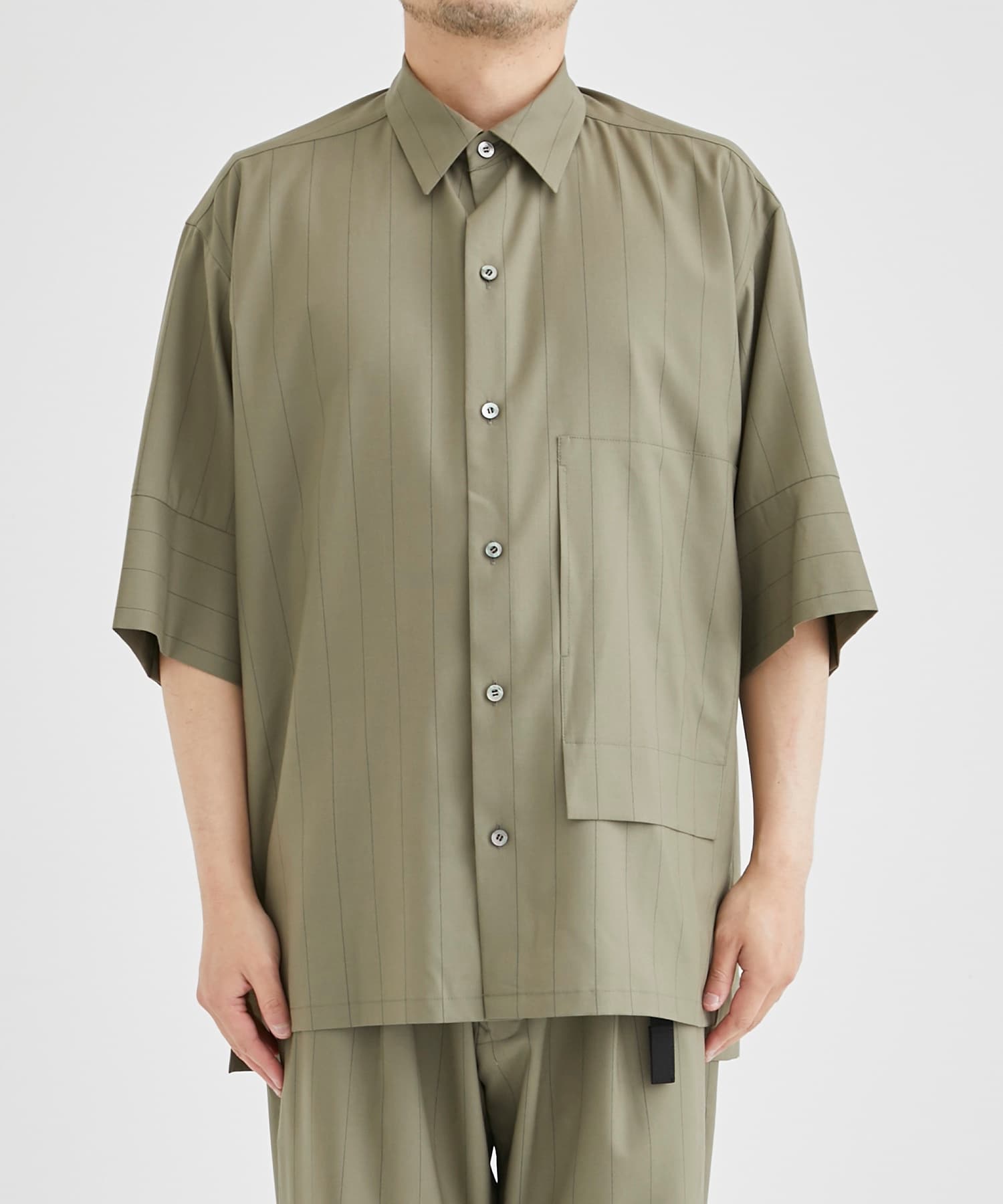 別注 Stripe S/S Regular Collar Shirts(1 OLIVE): UJOH HOMME: MENS ...