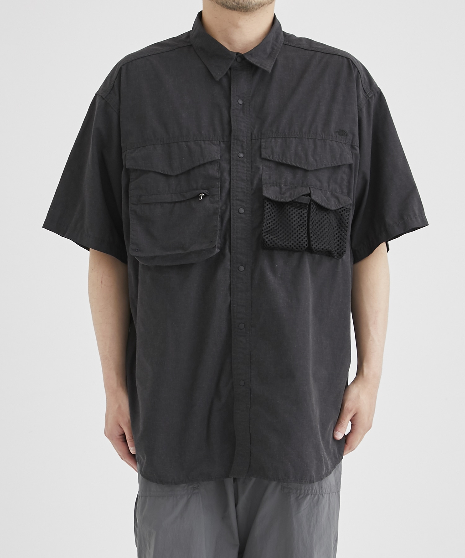 Polyester Linen Field H/S Shirt(M BLACK): THE NORTH FACE PURPLE