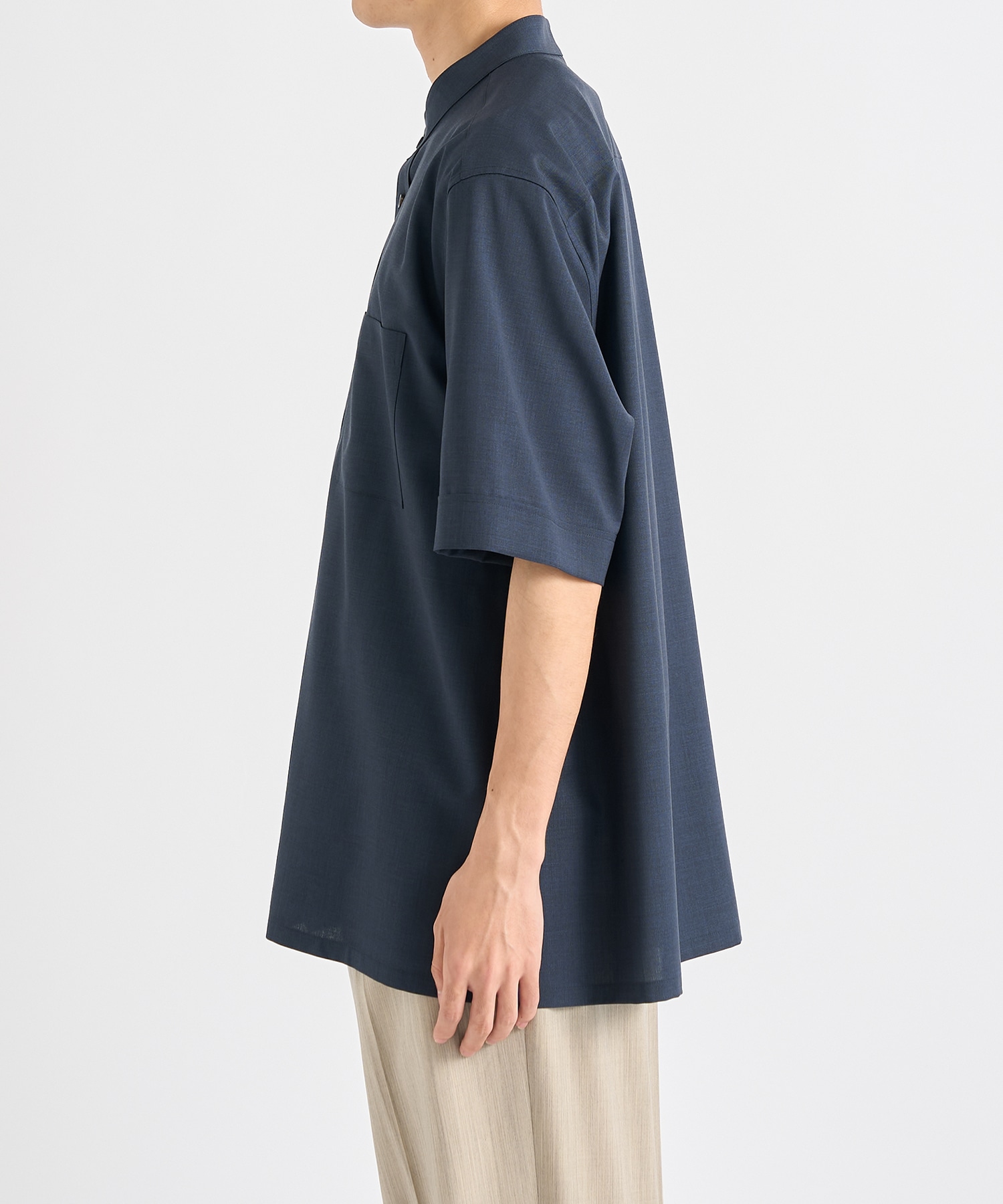 Active Washable Wool Band Collar S/S Shirt THE TOKYO