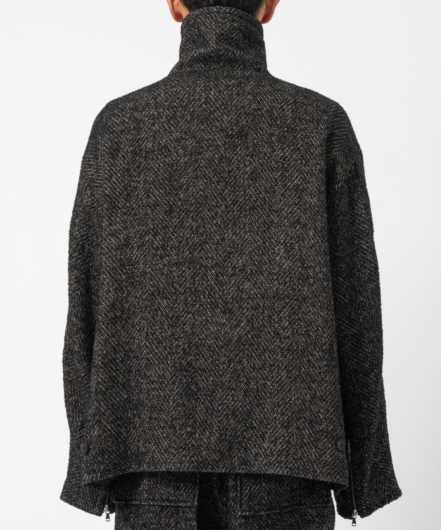 TWEED STAND COLLAR ZIP BLOUSON YOKE