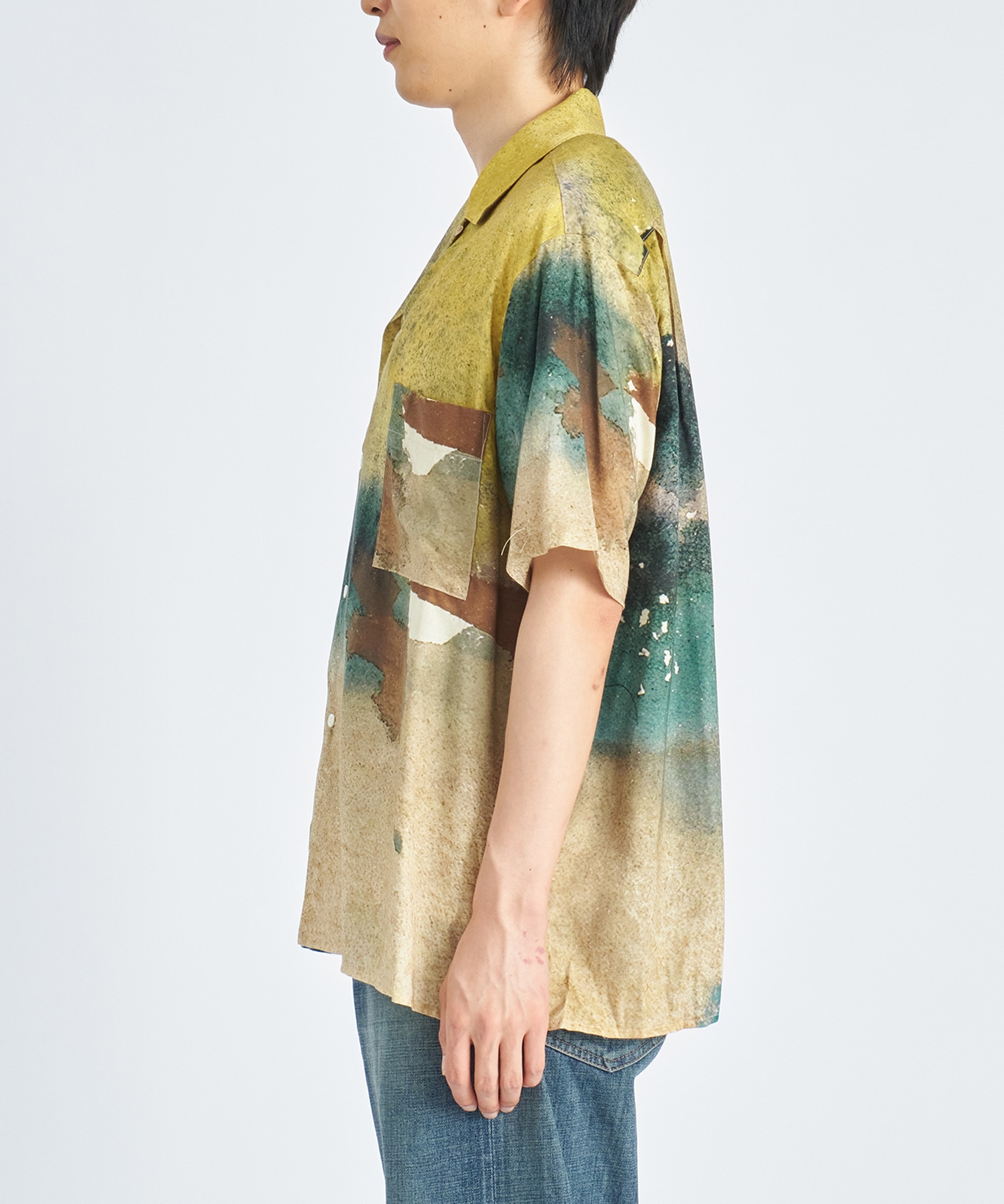 LANDSCAPE PRINTED OPEN COLLAR SHIRT YOKE