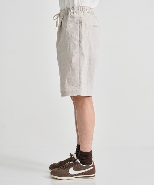 STRETCH NYLON LINEN WIDE 2TUCKED SHORTS ATON