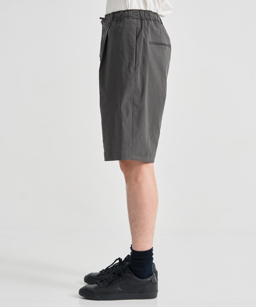 STRETCH NYLON LINEN WIDE 2TUCKED SHORTS ATON