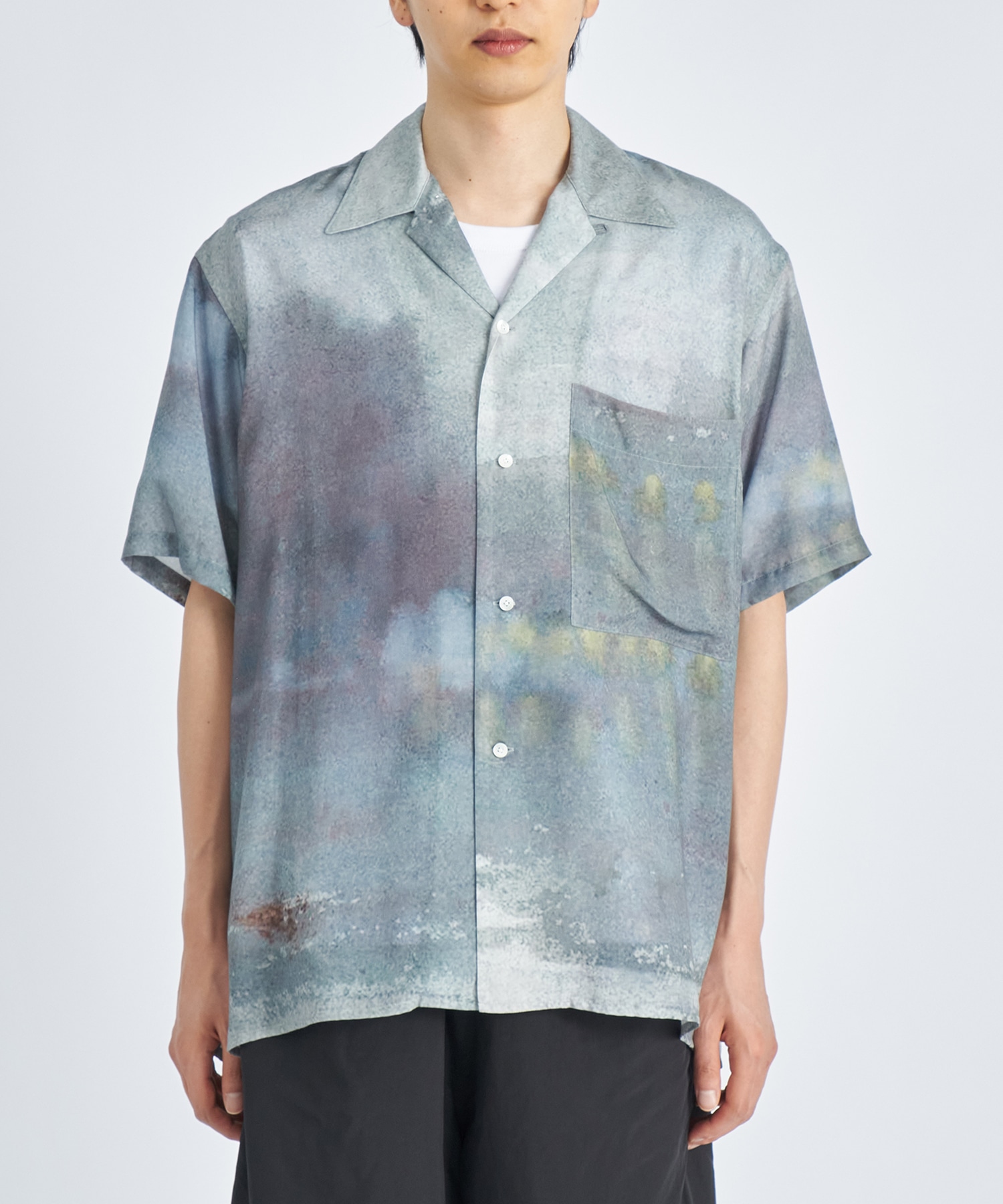LANDSCAPE PRINTED OPEN COLLAR SHIRT 