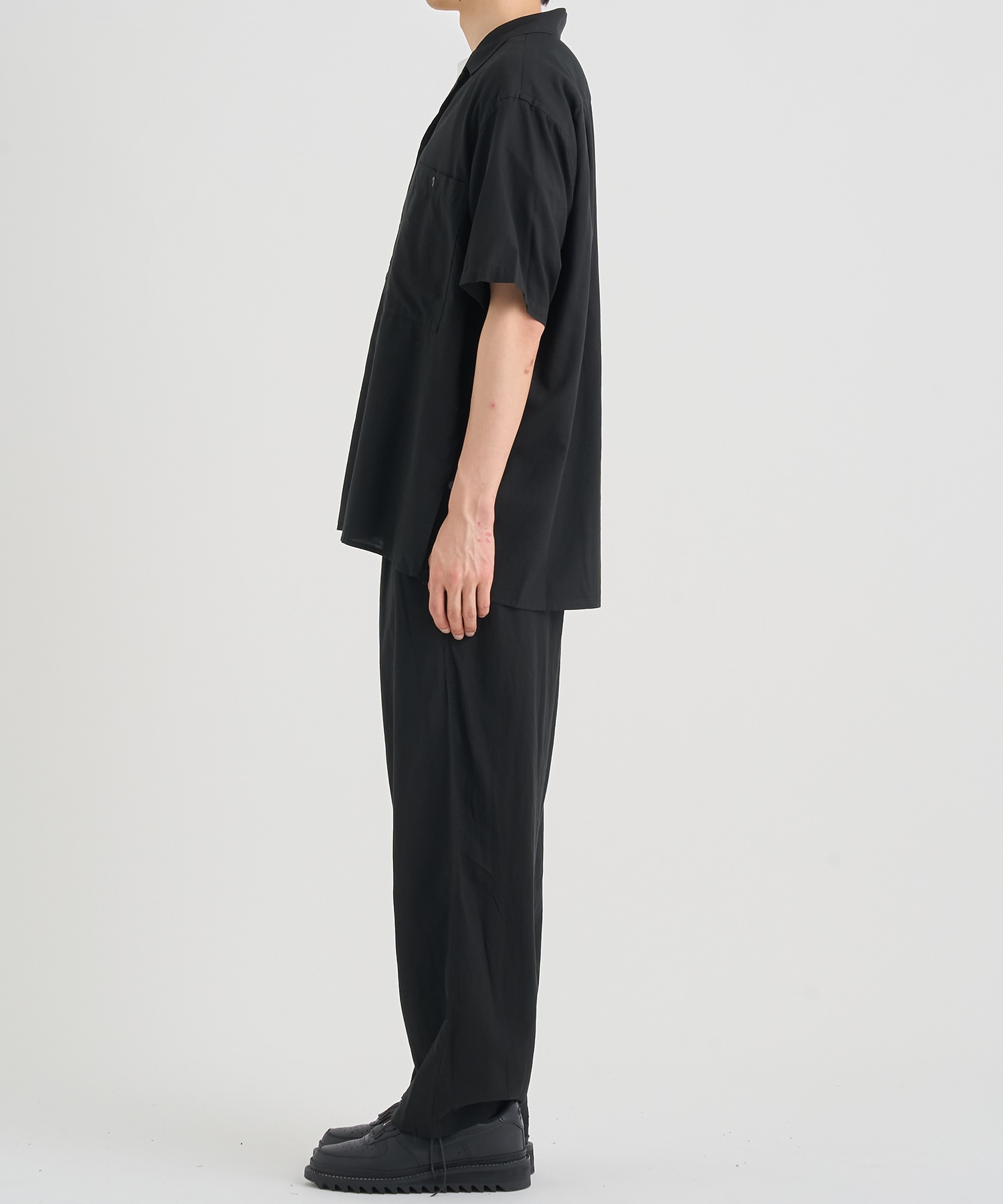 GARMENTDYED COTTON SILK TWILL OPEN COLLAR SHIRT YOKE