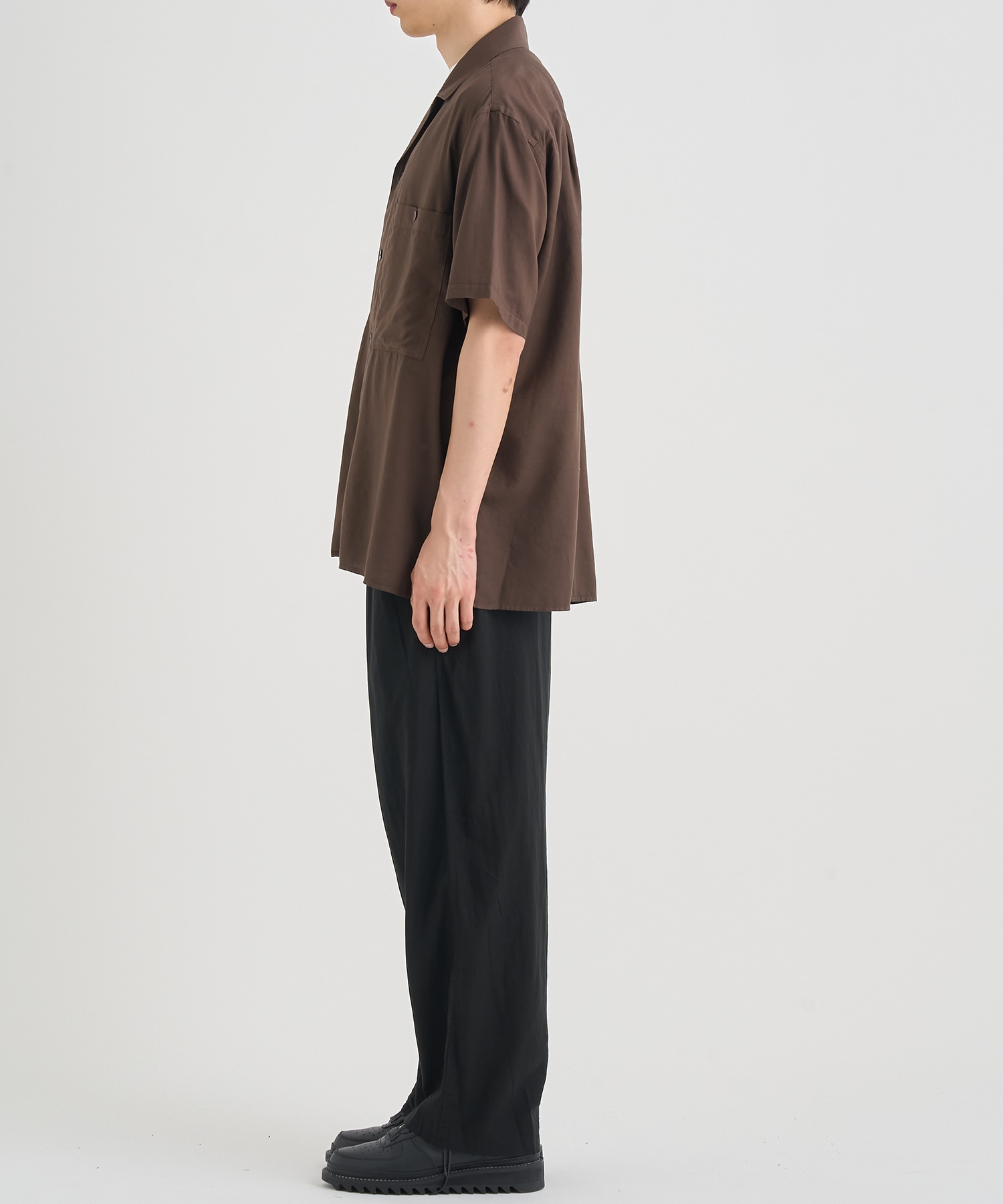 GARMENTDYED COTTON SILK TWILL OPEN COLLAR SHIRT YOKE