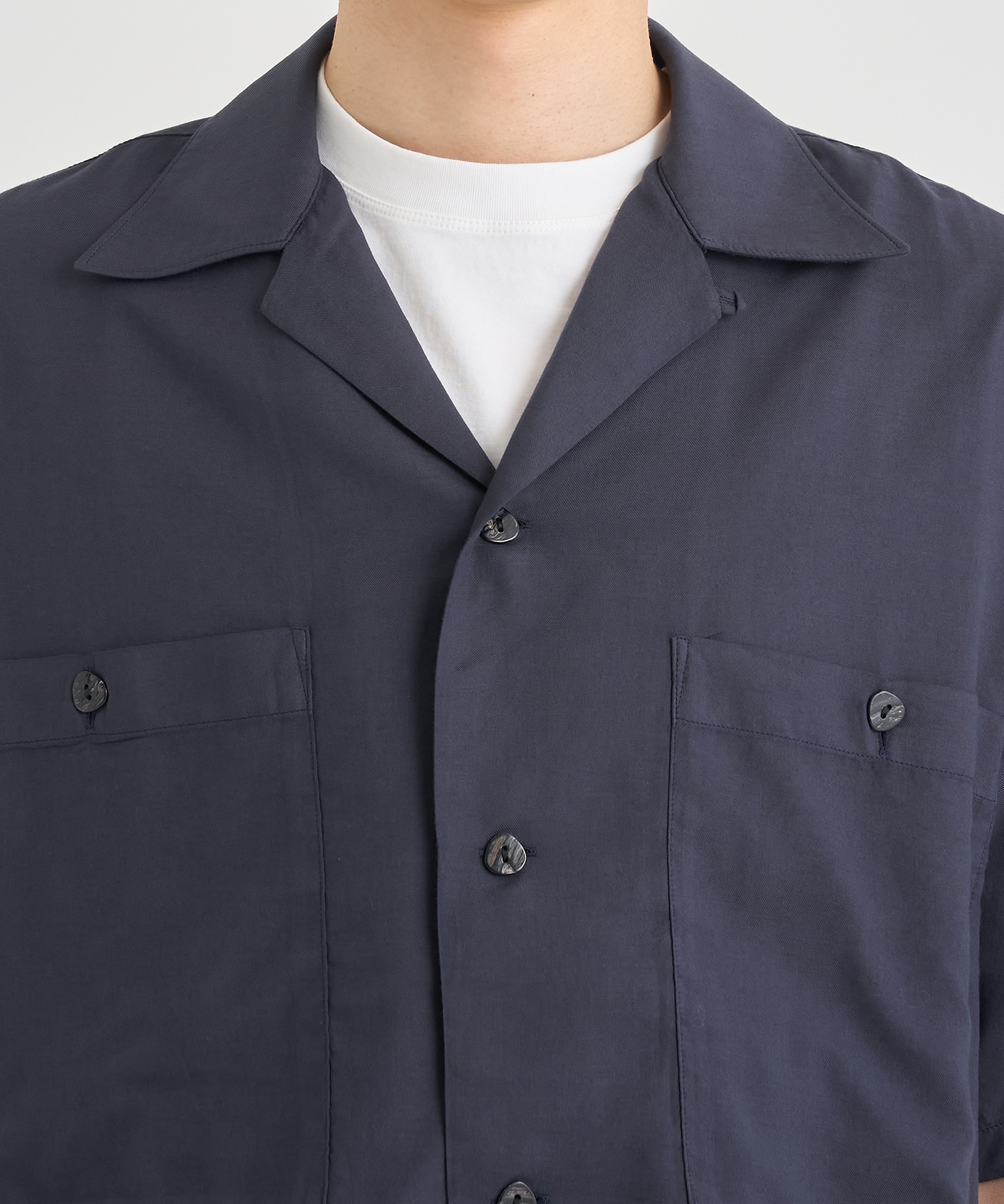 GARMENTDYED COTTON SILK TWILL OPEN COLLAR SHIRT YOKE