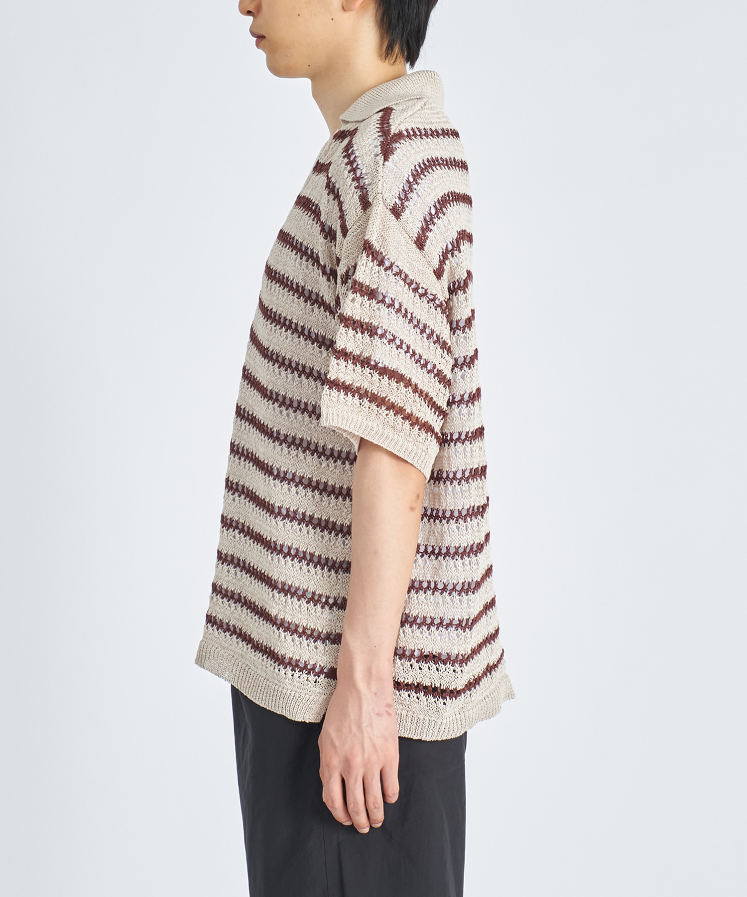 BORDER MESH KNIT SKIPPER POLO SHIRT YOKE