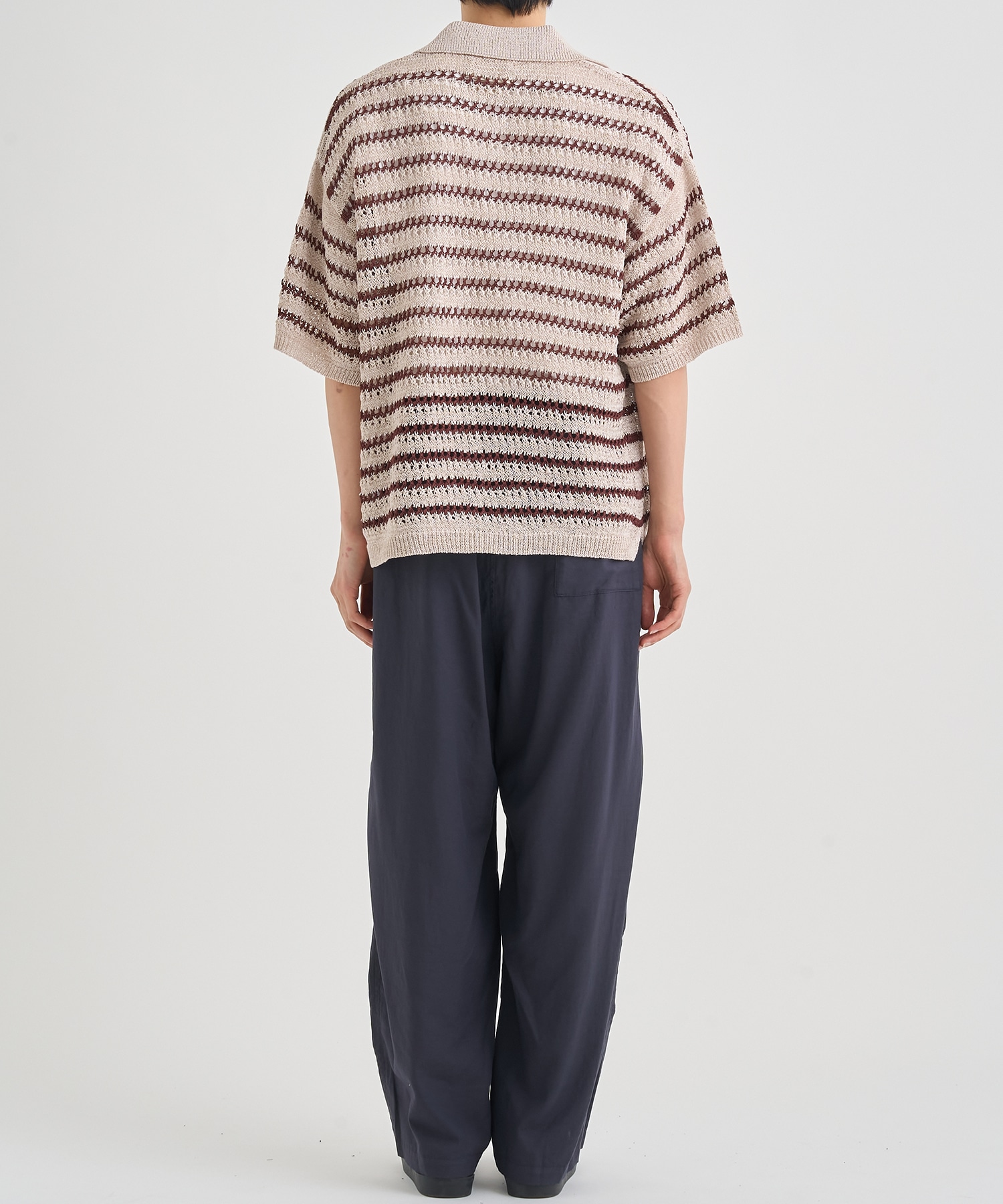 BORDER MESH KNIT SKIPPER POLO SHIRT YOKE