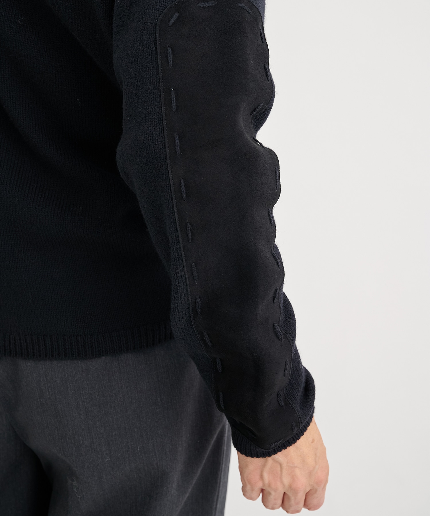 Suede Leather Elbow Patch Sweater YOKE