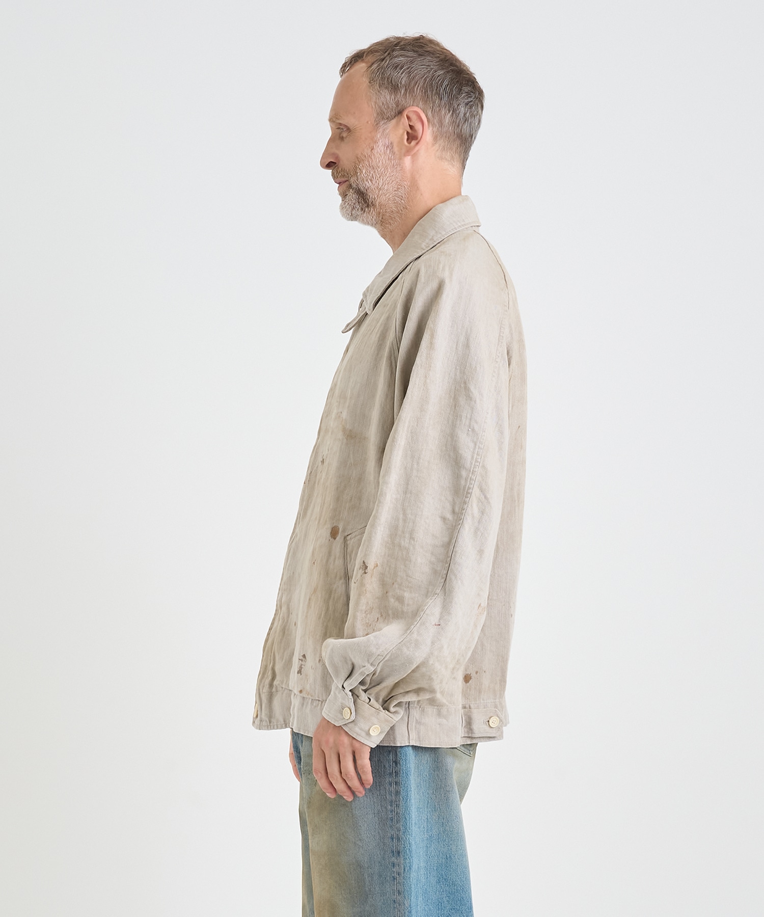 HEAVY LINEN HERRINGBONE ZIP JACKET ssstein