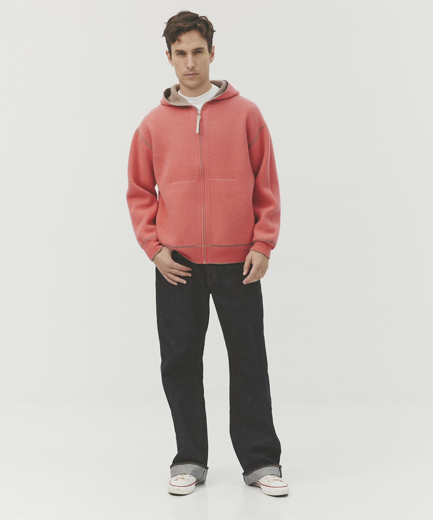CASHMERE REVERSIBLE ZIP UP HOODIE 