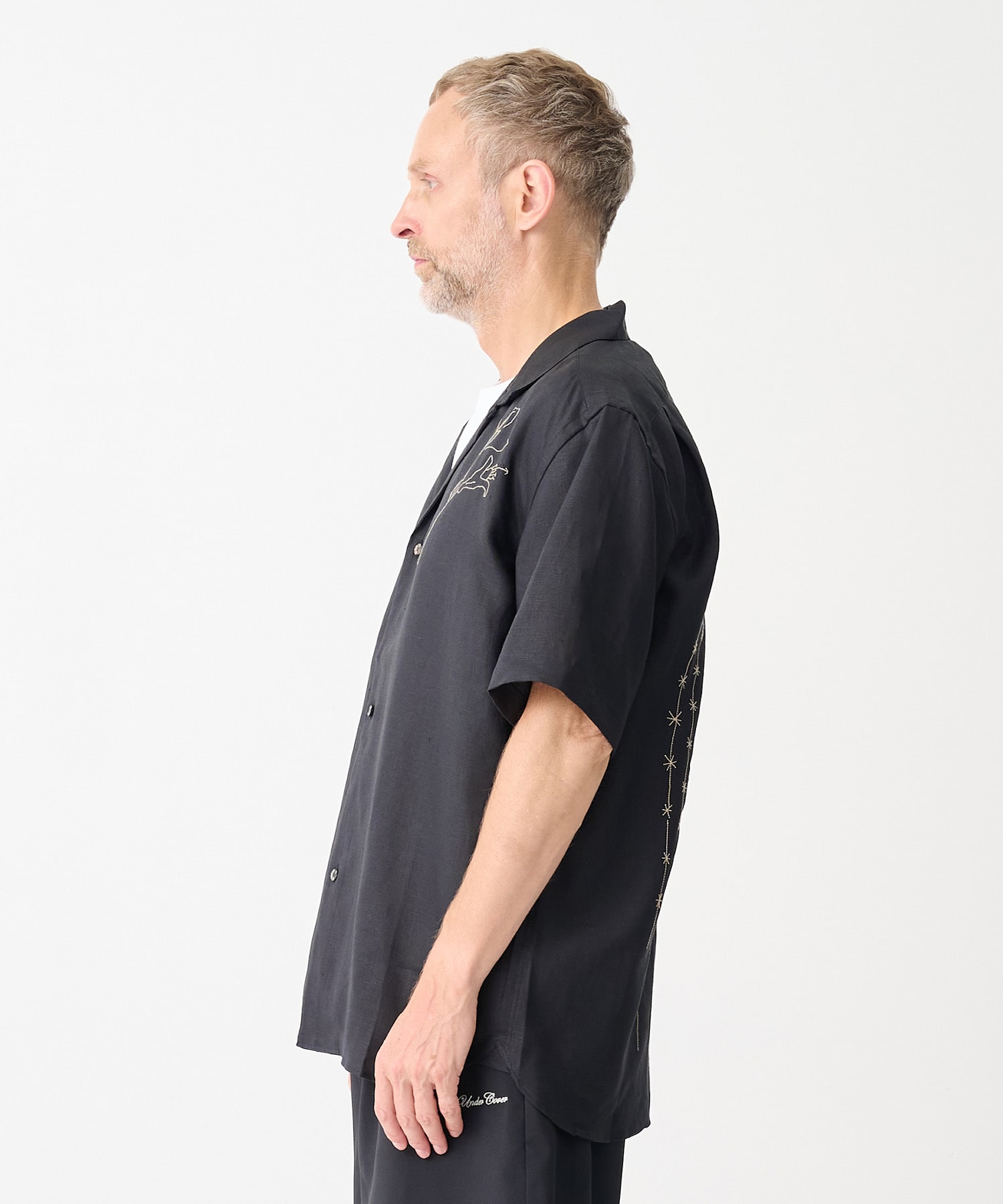 別注THE SS SHIRT BLACK LINEN EMBROIDERY TANAKA