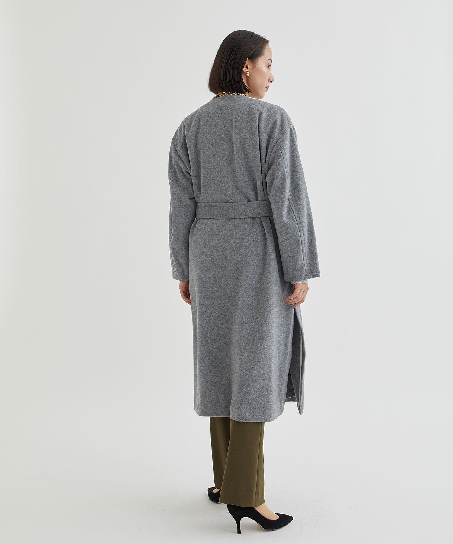 belted no collar wool coat(36 GREY): THE PERMANENT EYE: WOMENS 