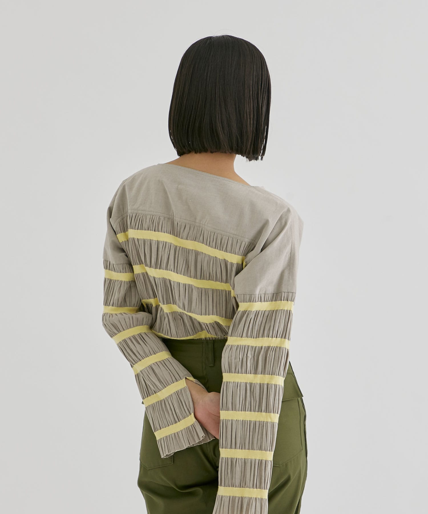 Shirring striped tops pelleq