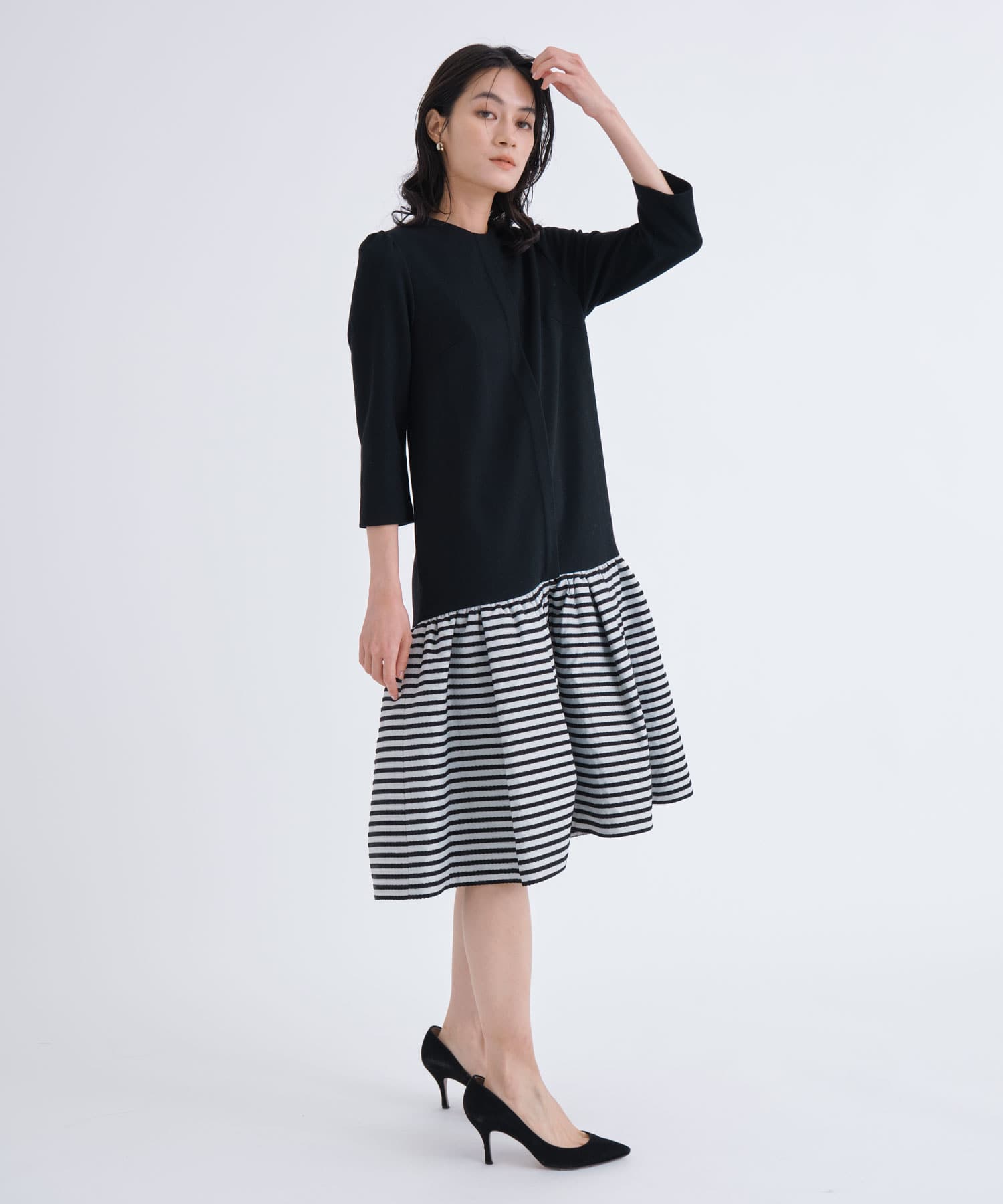 BORDER WOOL DRESS(36 BLACK): BORDERS at BALCONY: WOMEN｜THE TOKYO