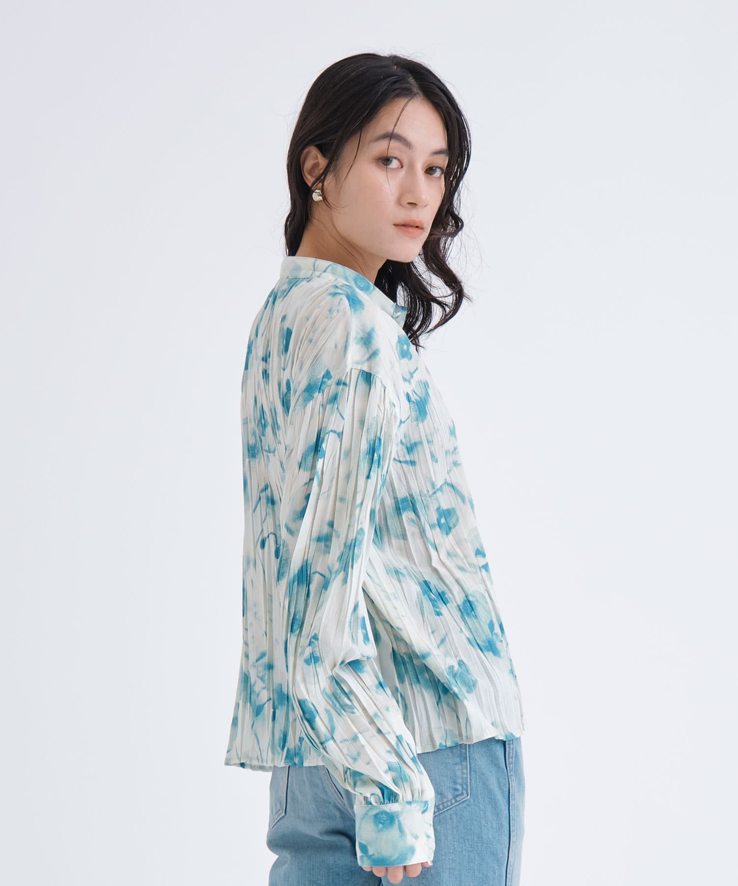 pleated vintage flower blouse(FREE BLUE): AKANE UTSUNOMIYA: WOMEN
