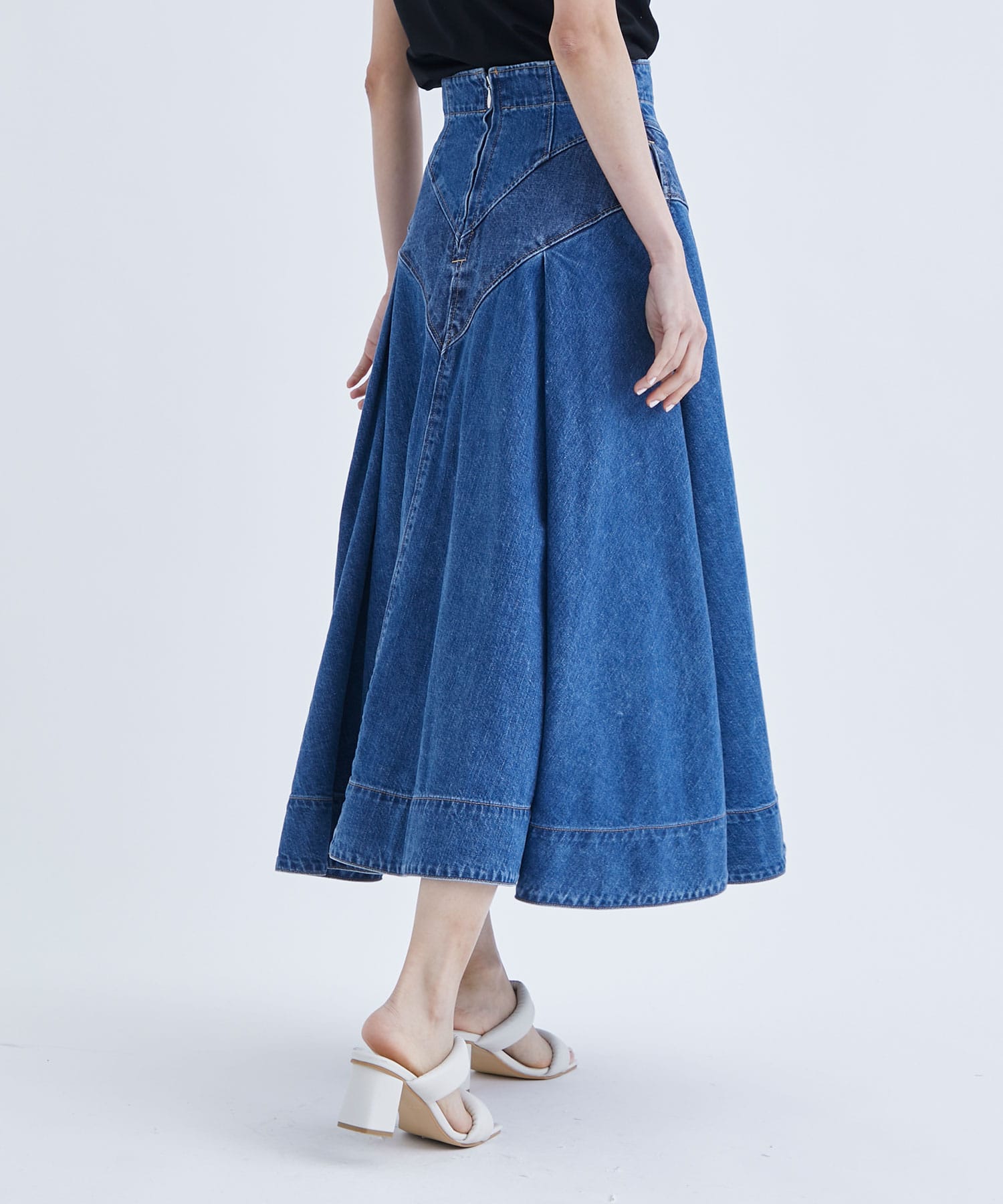 fetico FLARED DENIM MIDI SKIRT-