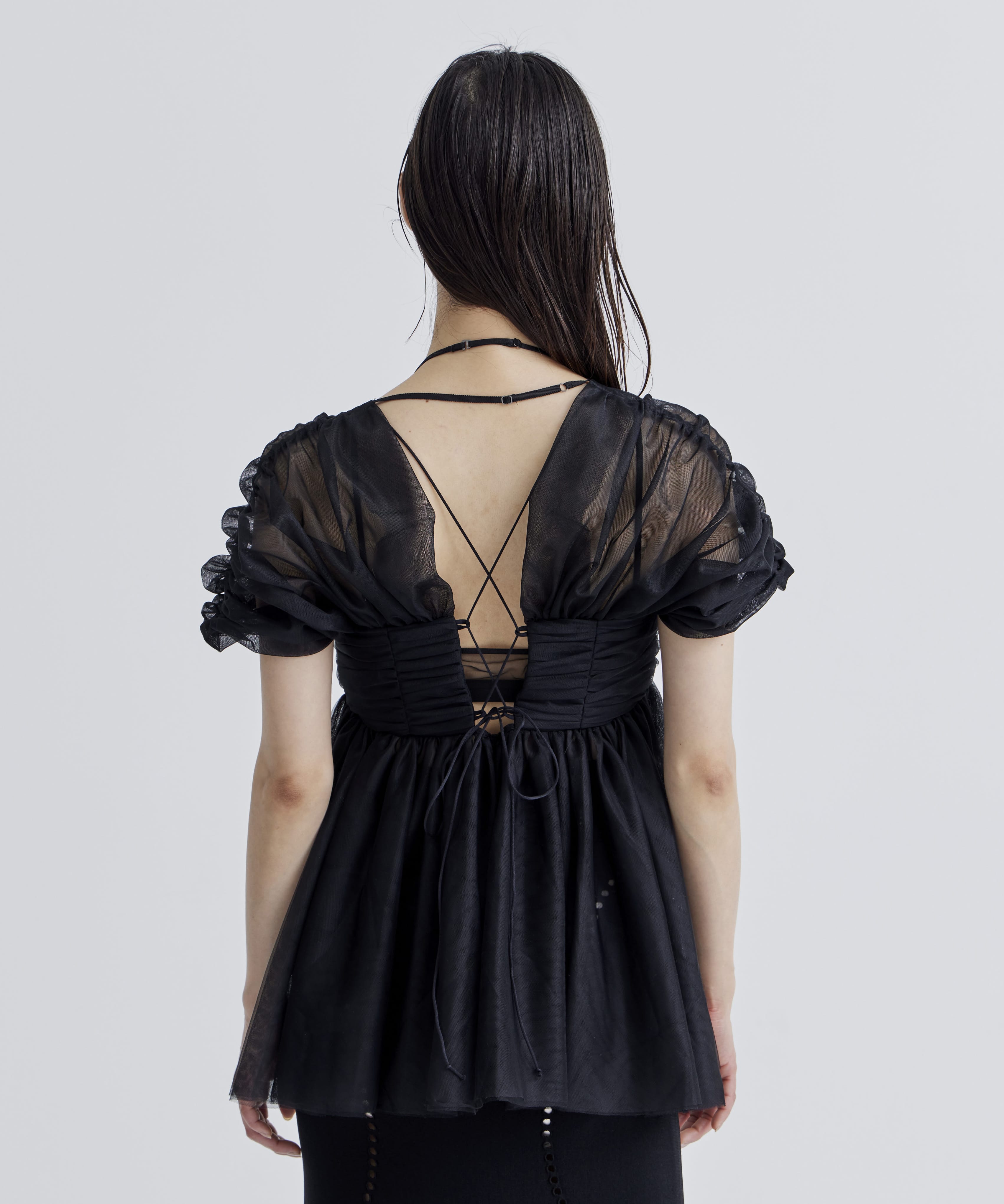 OPEN-BACK GATHERED TULLE TOP FETICO